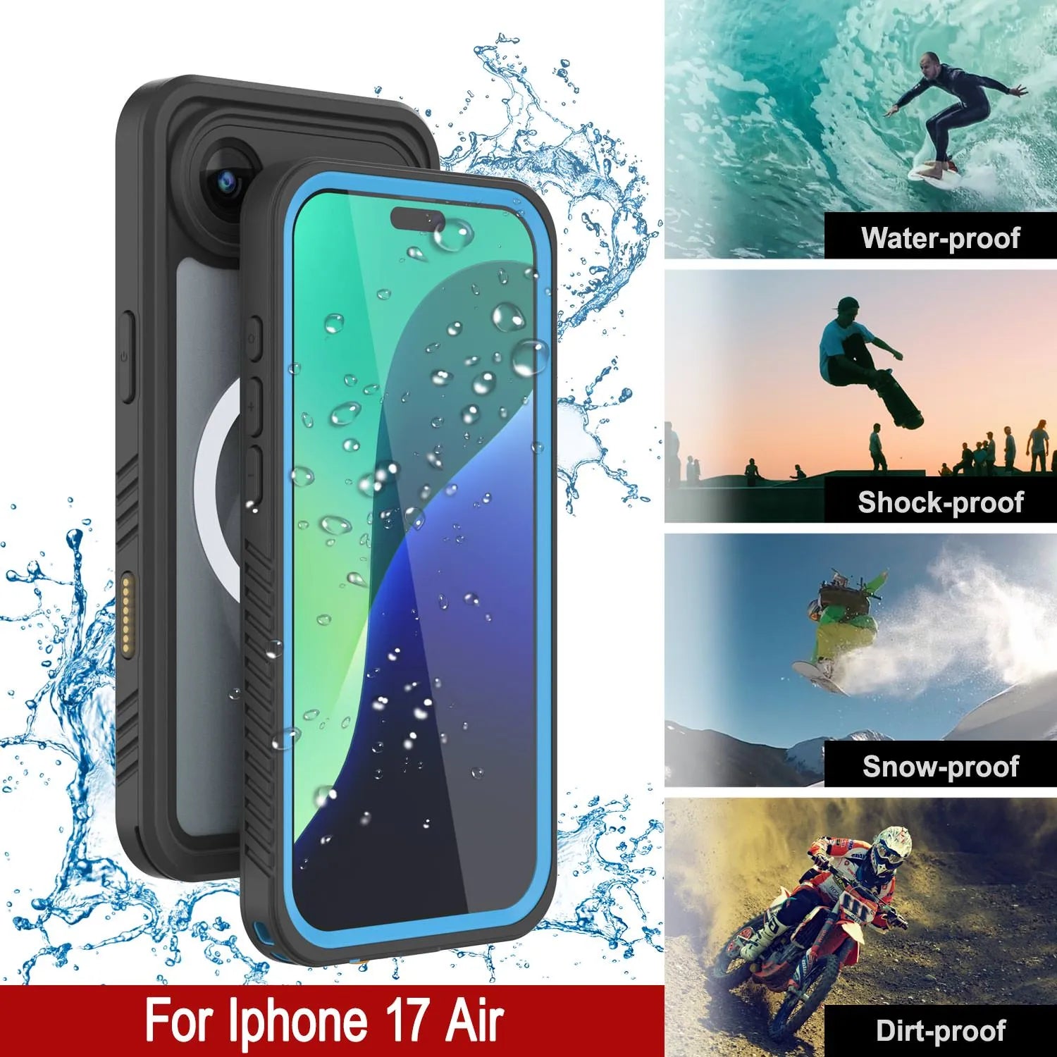 iPhone 17 Air Waterproof Case, Punkcase [Extreme Series] Armor Cover W/ Built In Screen Protector [Light Blue]