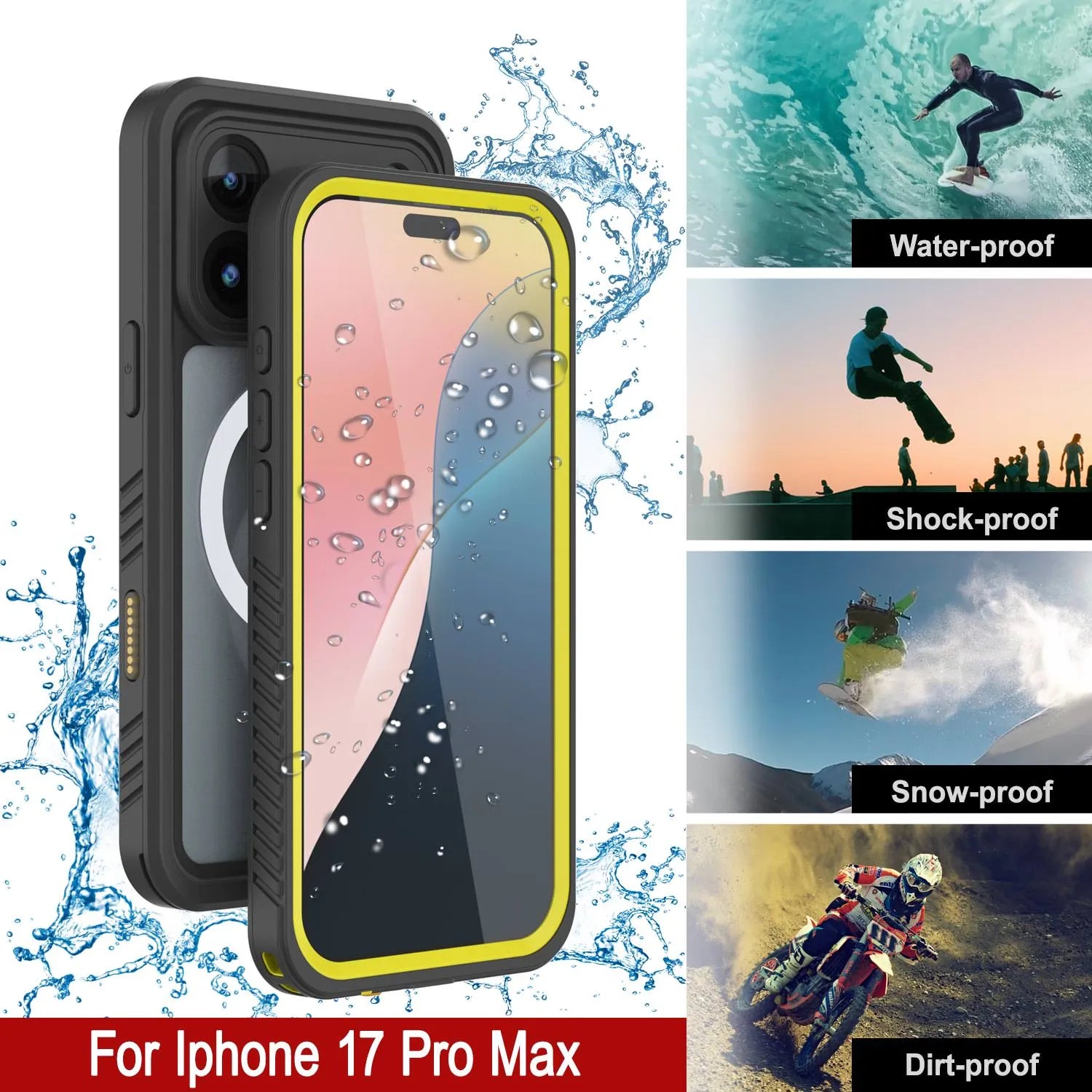 iPhone 17 Pro Max Waterproof Case, Punkcase [Extreme Mag Series] Armor Cover W/ Built In Screen Protector [Yellow]