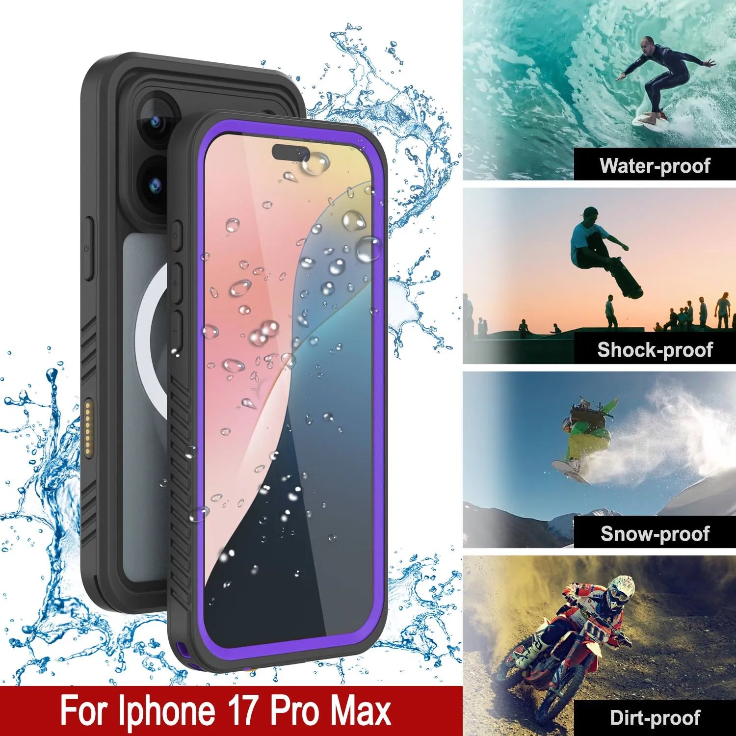 iPhone 17 Pro Max Waterproof Case, Punkcase [Extreme Series] Armor Cover W/ Built In Screen Protector [Purple]