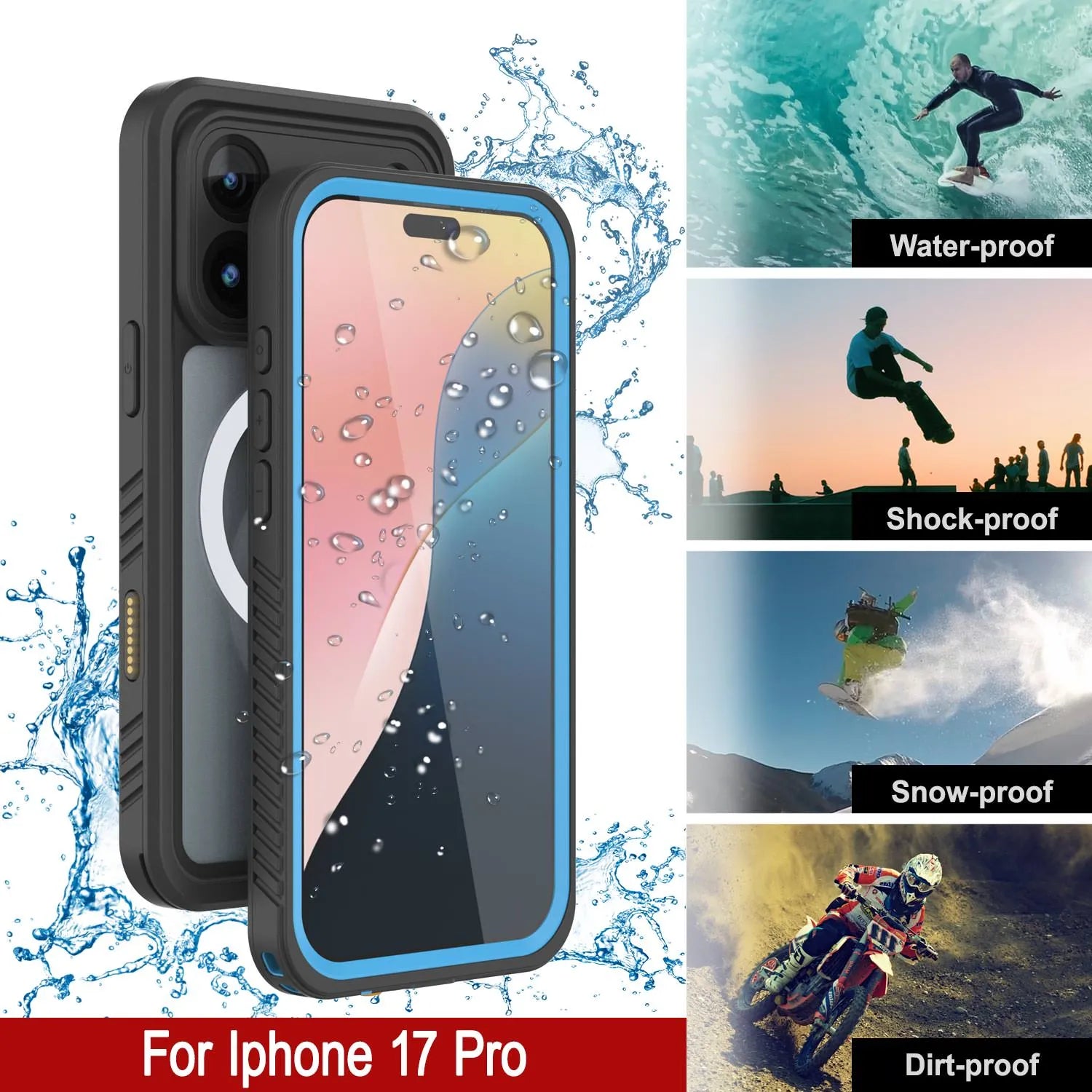 iPhone 17 Pro Waterproof Case, Punkcase [Extreme Series] Armor Cover W/ Built In Screen Protector [Navy Blue]