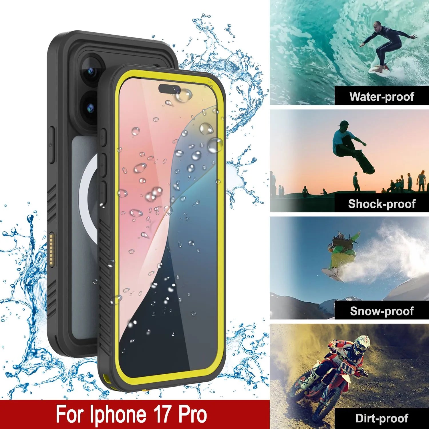 iPhone 17 Pro Waterproof Case, Punkcase [Extreme Series] Armor Cover W/ Built In Screen Protector [Yellow]