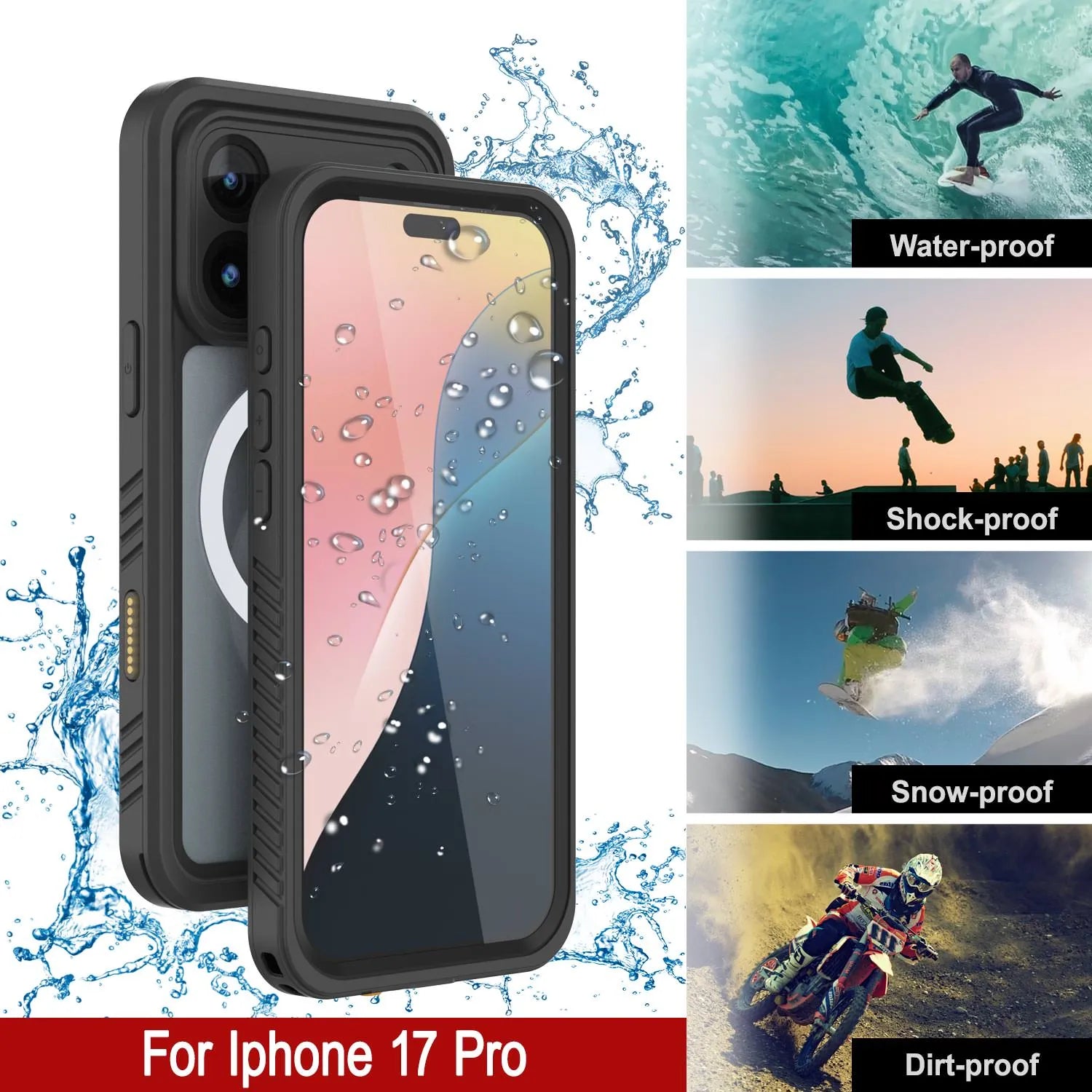 iPhone 17 Pro Waterproof Case, Punkcase [Extreme Series] Armor Cover W/ Built In Screen Protector [Black]