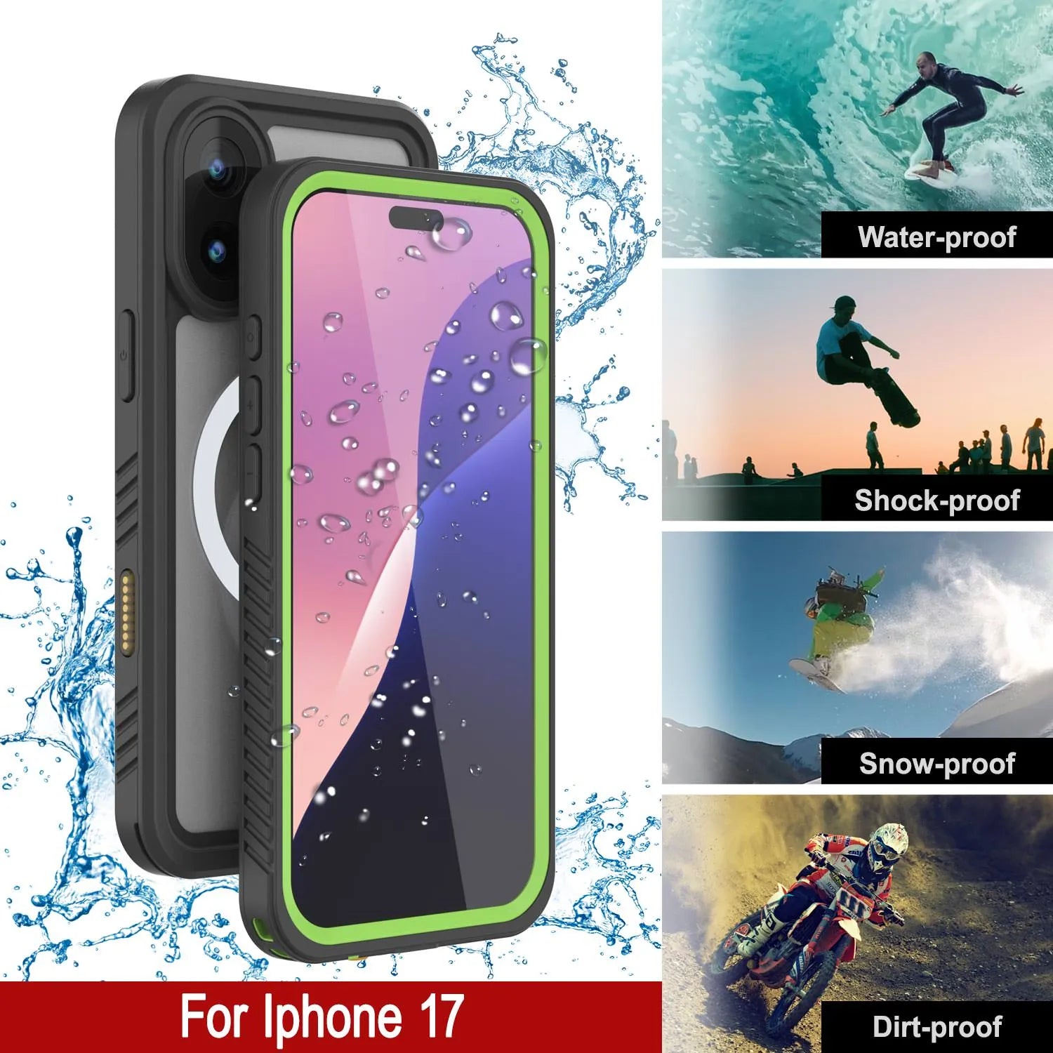 iPhone 17 Waterproof Case, Punkcase [Extreme Series] Armor Cover W/ Built In Screen Protector [Light Green]