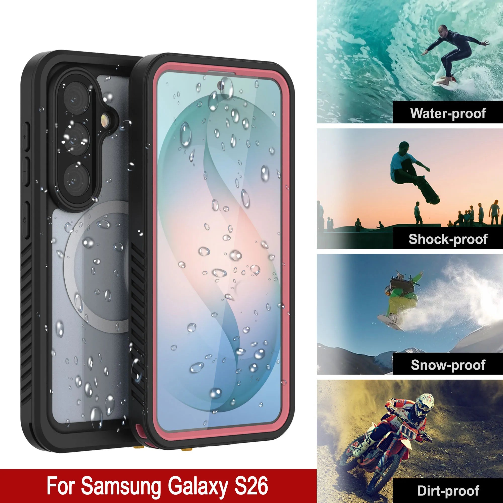 Galaxy S26 Waterproof Case, Punkcase [Extreme Mag Series] Armor Cover W/ Built In Screen Protector [Pink]