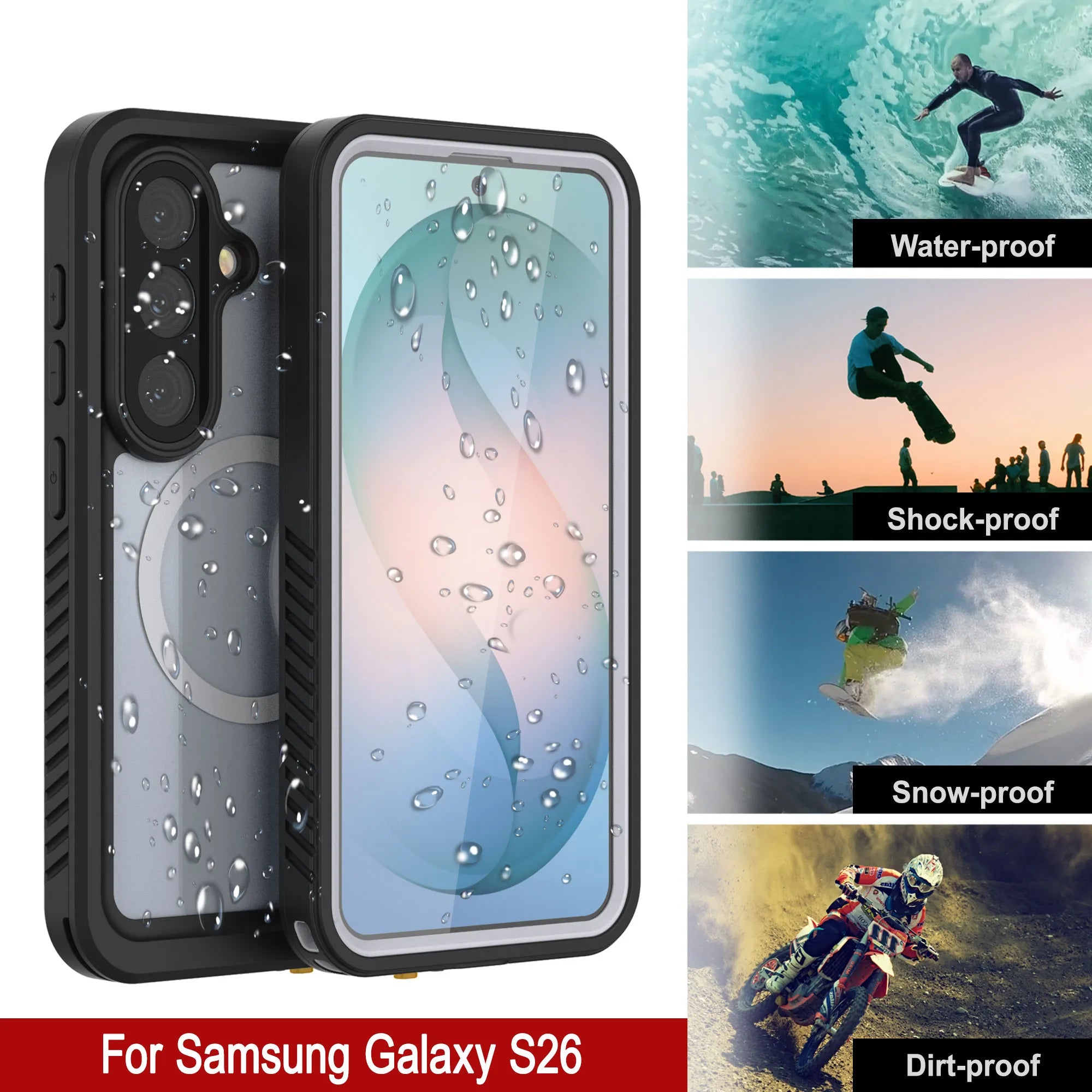 Galaxy S26 Waterproof Case, Punkcase [Extreme Mag Series] Armor Cover W/ Built In Screen Protector [White]