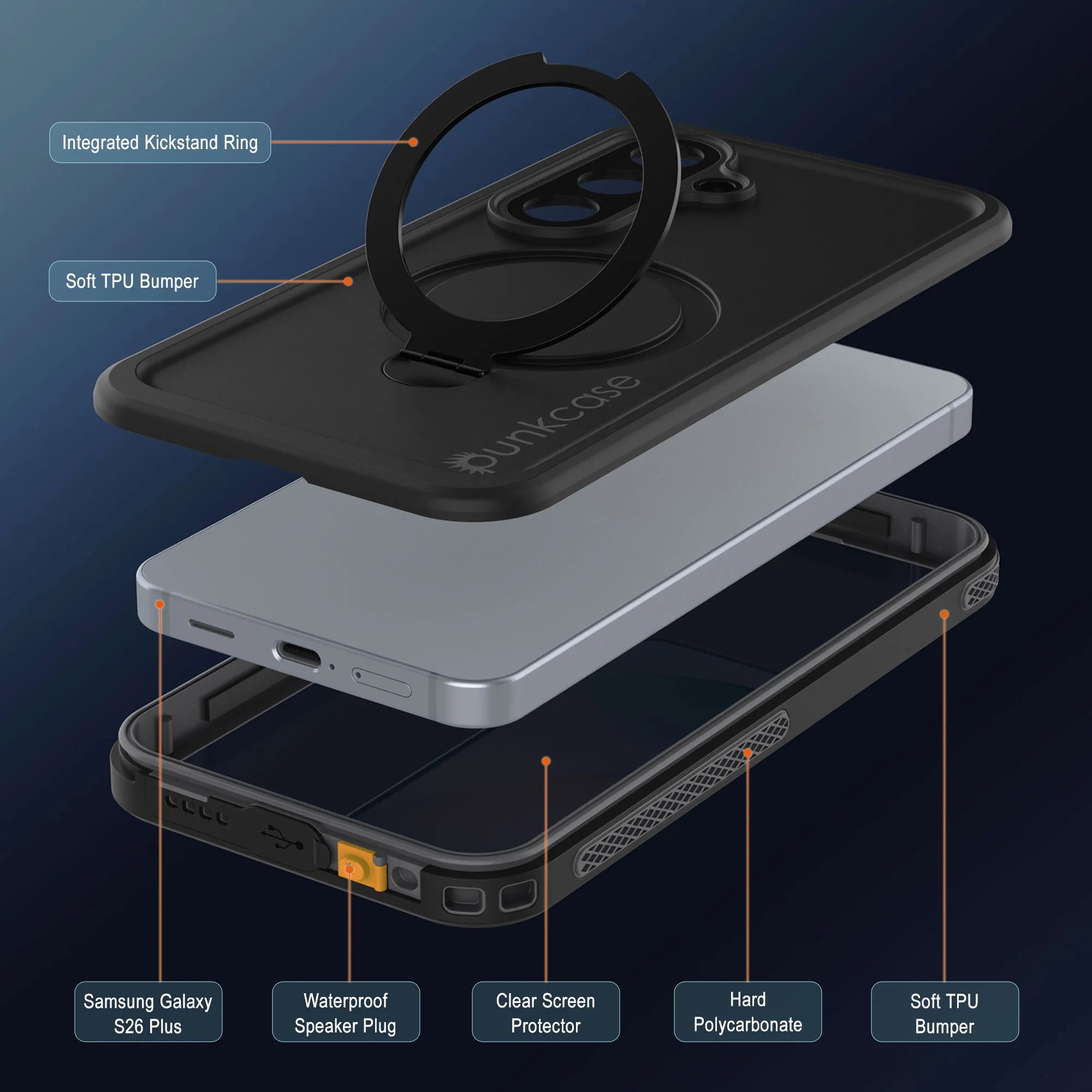 Galaxy S26 Plus Waterproof Case [Kickstud 2.0 Series] Protective IP68 Cover W/Screen Protector & Kickstand [Grey]