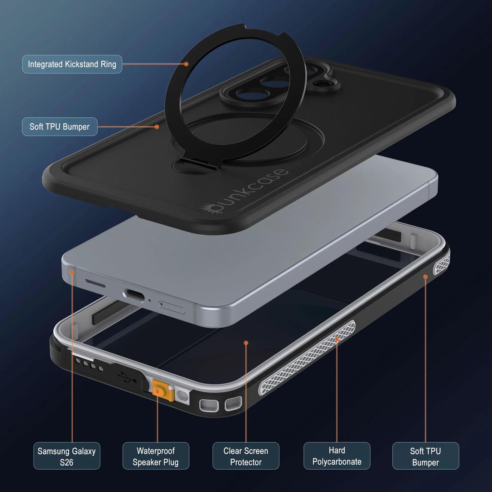 Galaxy S26 Waterproof Case [Kickstud 2.0 Series] Protective IP68 Cover W/Screen Protector & Kickstand [White]