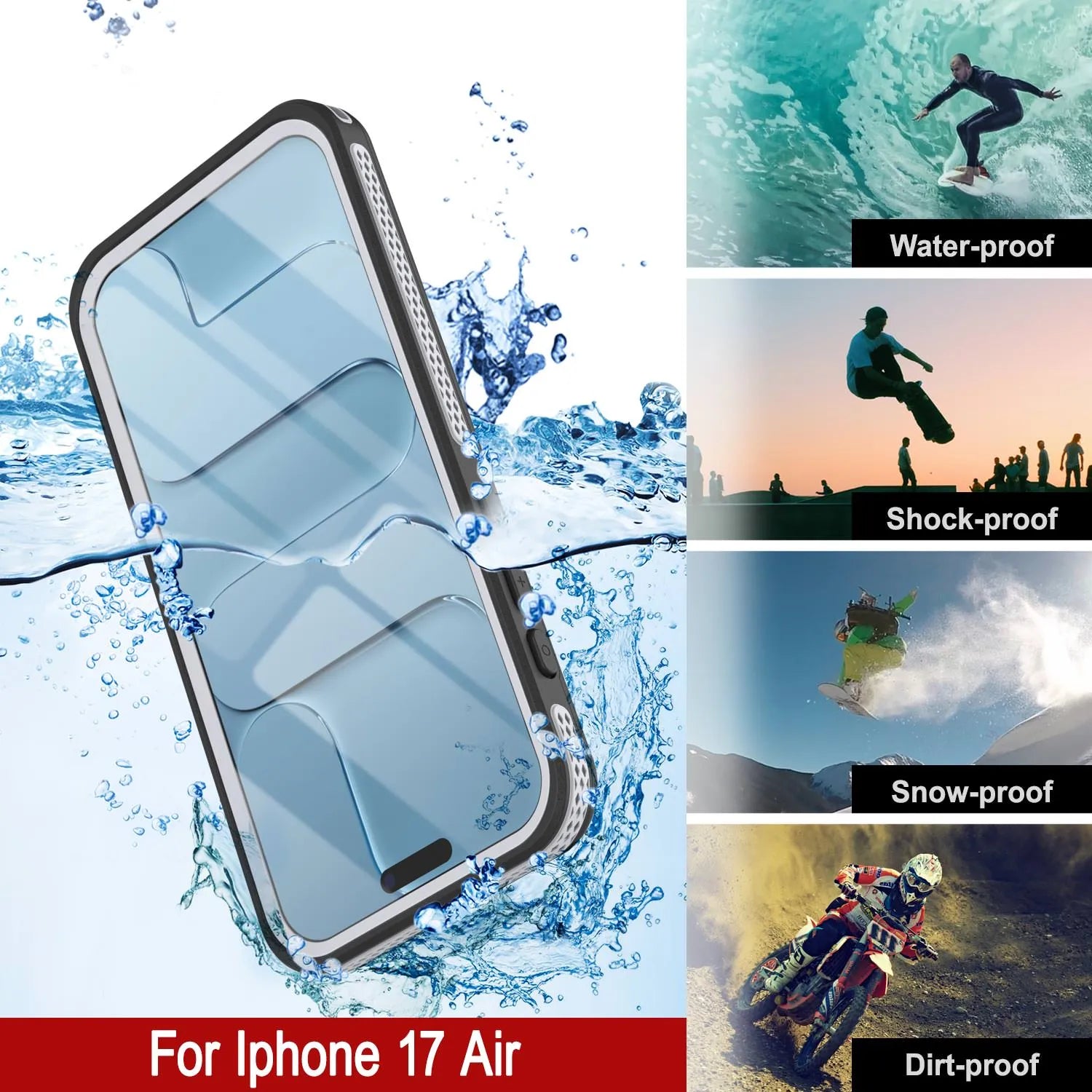 iPhone 17 Air Waterproof Case [Kickstud 2.0 Series] Protective IP68 Cover W/Screen Protector & Kickstand [White]