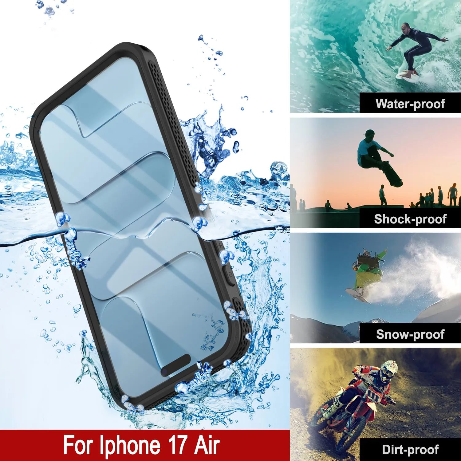 iPhone 17 Air Waterproof Case [Kickstud 2.0 Series] Protective IP68 Cover W/Screen Protector & Kickstand [Black]