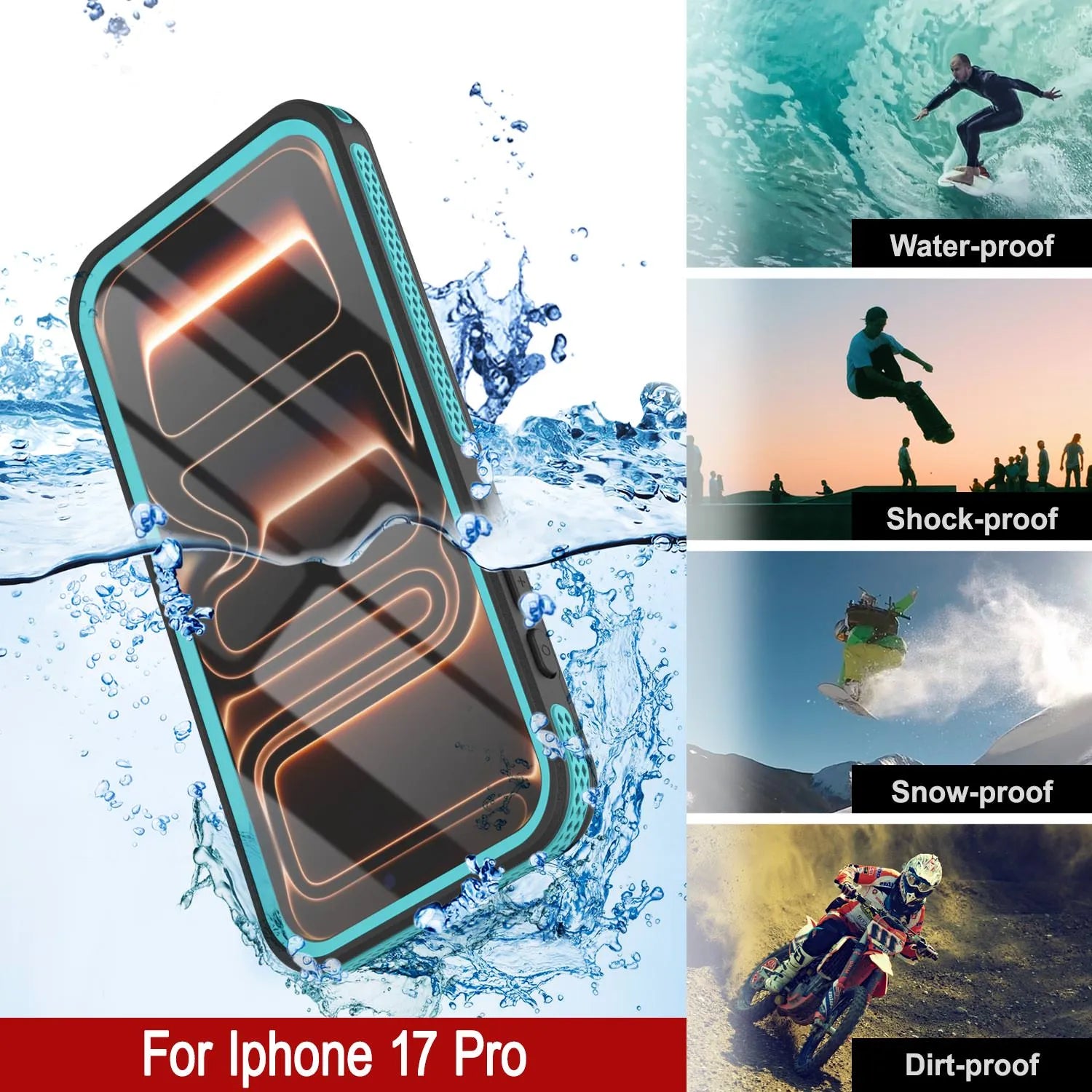 iPhone 17 pro Waterproof Case [Kickstud 2.0 Series] Protective IP68 Cover W/Screen Protector & Kickstand [Teal]