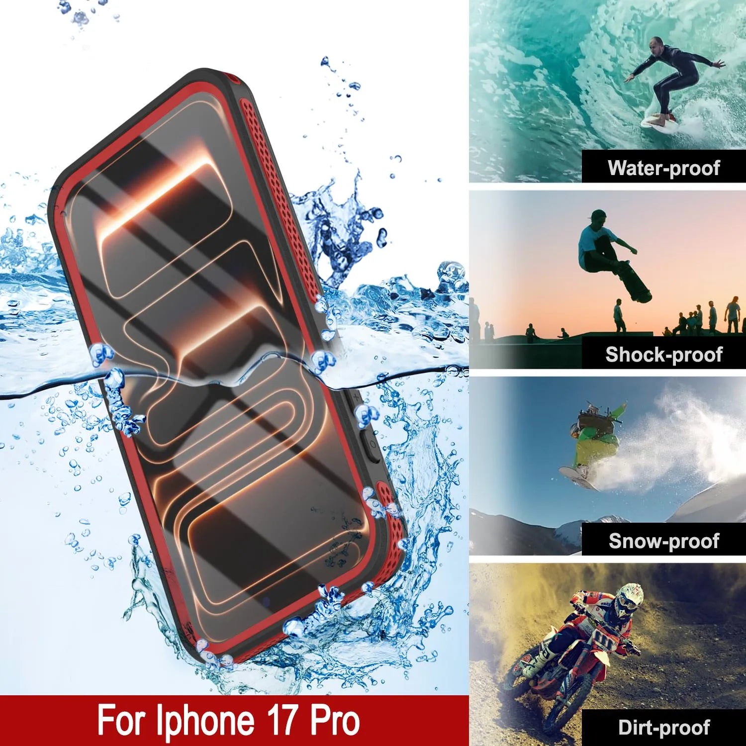 iPhone 17 pro Waterproof Case [Kickstud 2.0 Series] Protective IP68 Cover W/Screen Protector & Kickstand [Red]