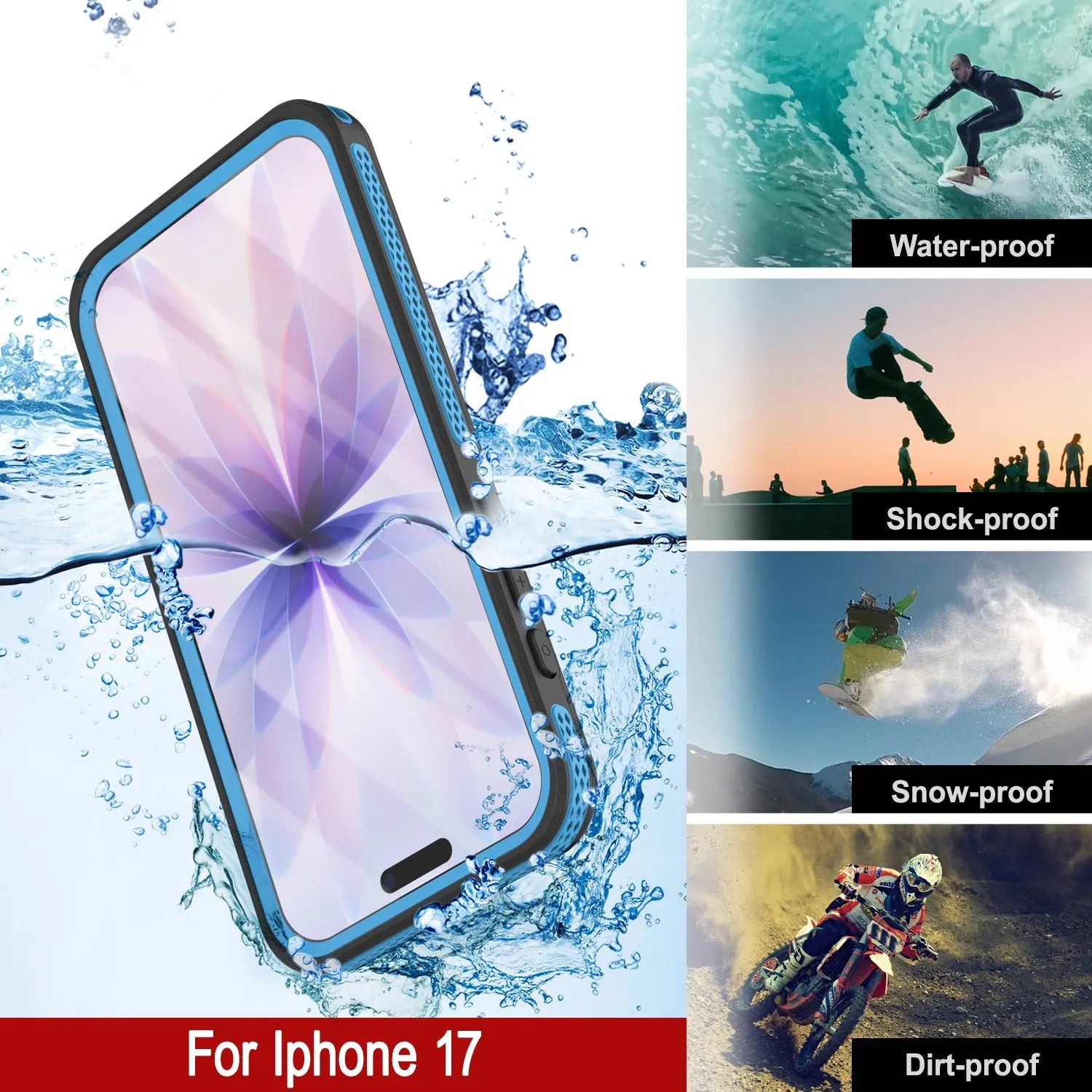 iPhone 17 Waterproof Case [Kickstud 2.0 Series] Protective IP68 Cover W/Screen Protector & Kickstand [Blue]