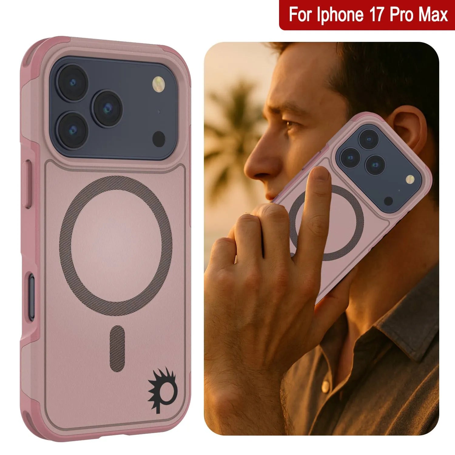 PunkCase iPhone 17 Pro Max Case, [Spartan 2.0 Series] Clear Rugged Heavy Duty Cover W/Built in Screen Protector [pink]