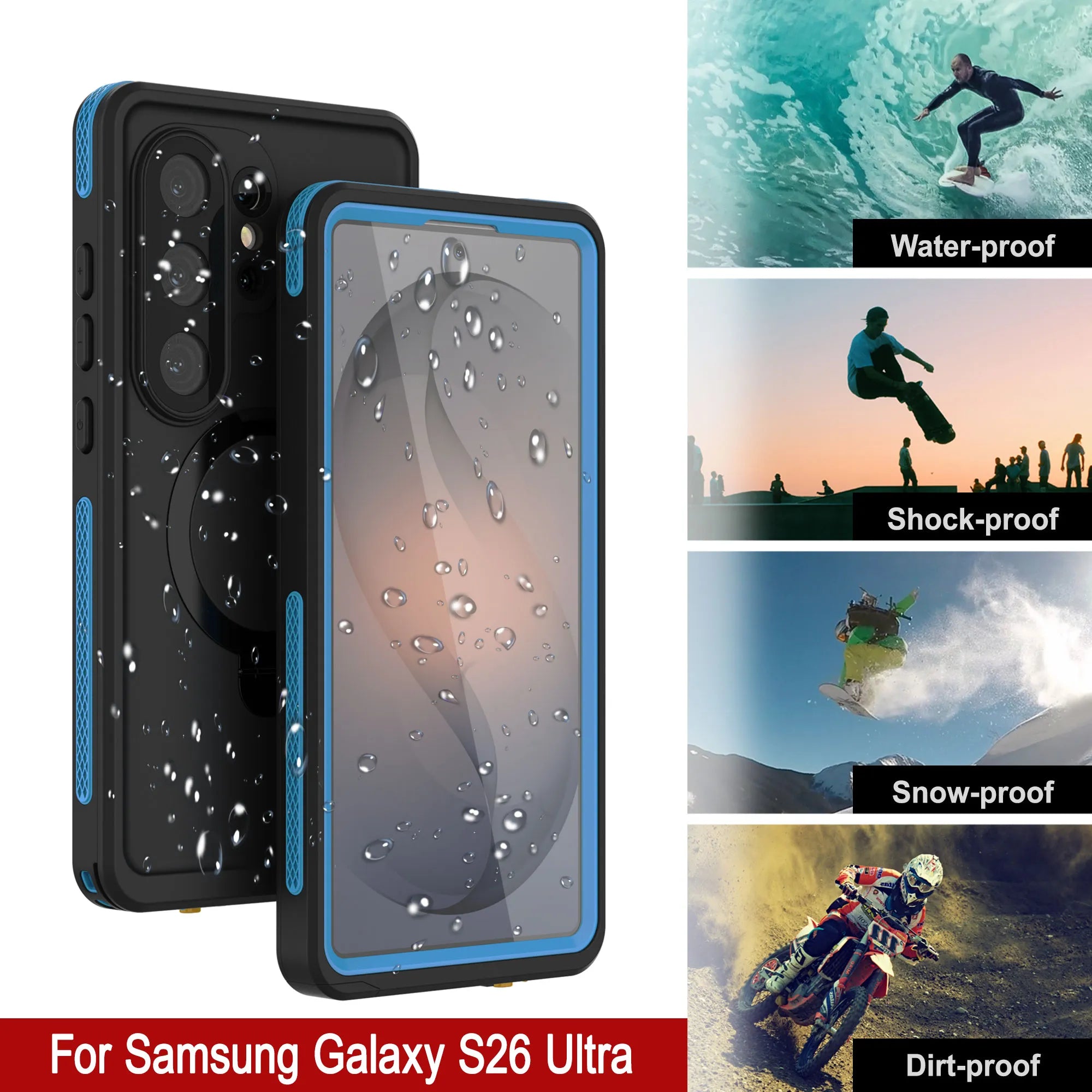 Galaxy S26 Ultra Waterproof Case [Kickstud 2.0 Series] Protective IP68 Cover W/Screen Protector & Kickstand [Blue]