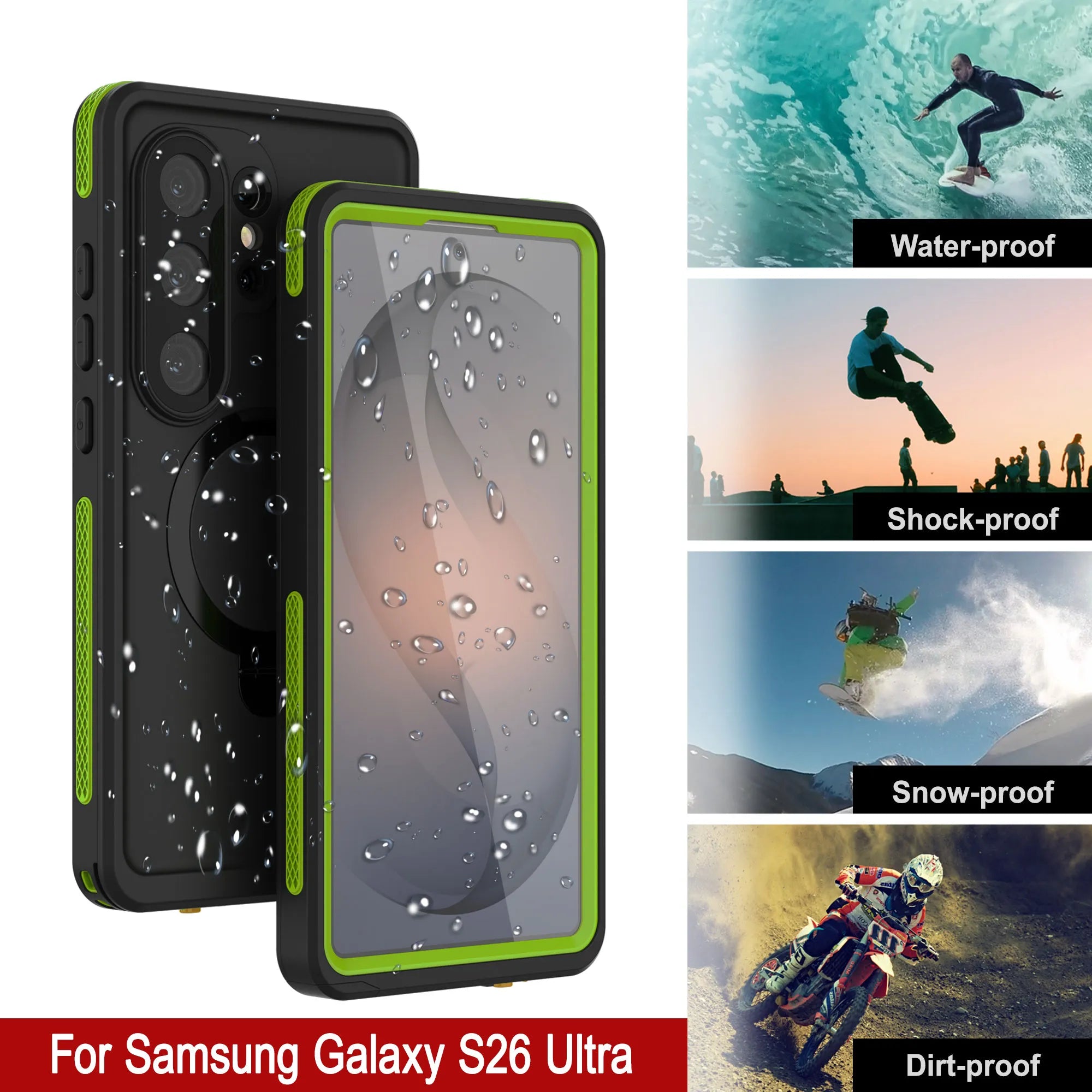 Galaxy S26 Ultra Waterproof Case [Kickstud 2.0 Series] Protective IP68 Cover W/Screen Protector & Kickstand [Green]