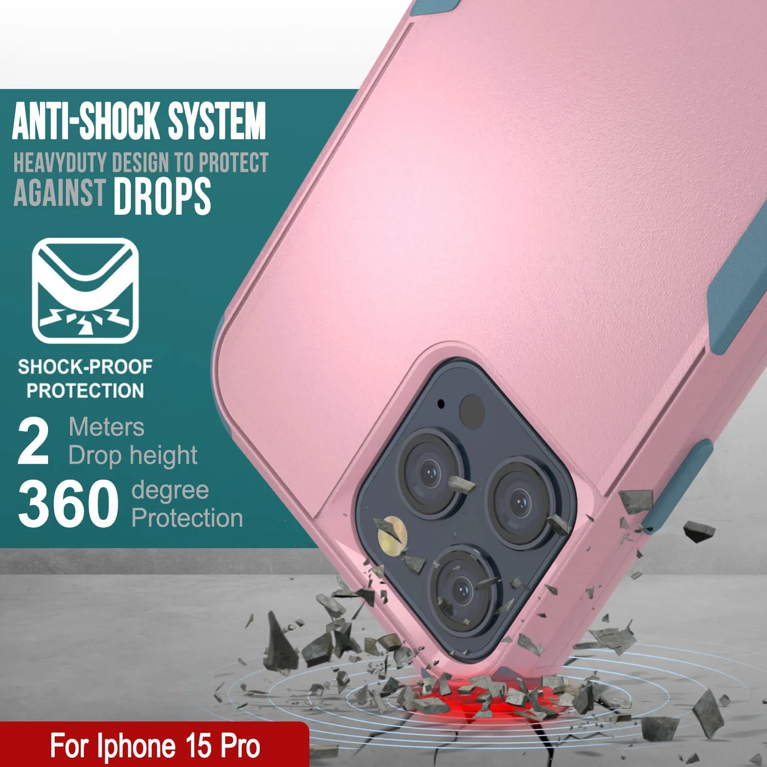 Punkcase for iPhone 15 Pro Belt Clip Multilayer Holster Case [Patron Series] [Pink-Blue]