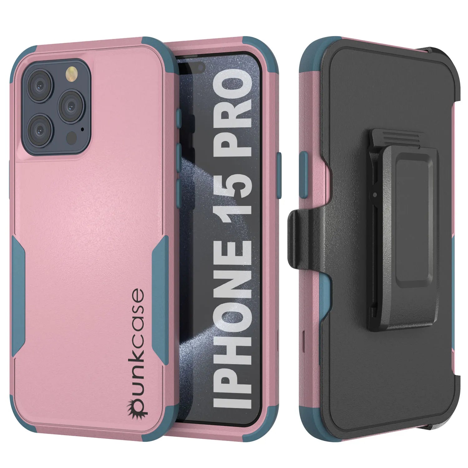 Punkcase for iPhone 15 Pro Belt Clip Multilayer Holster Case [Patron Series] [Pink-Blue]