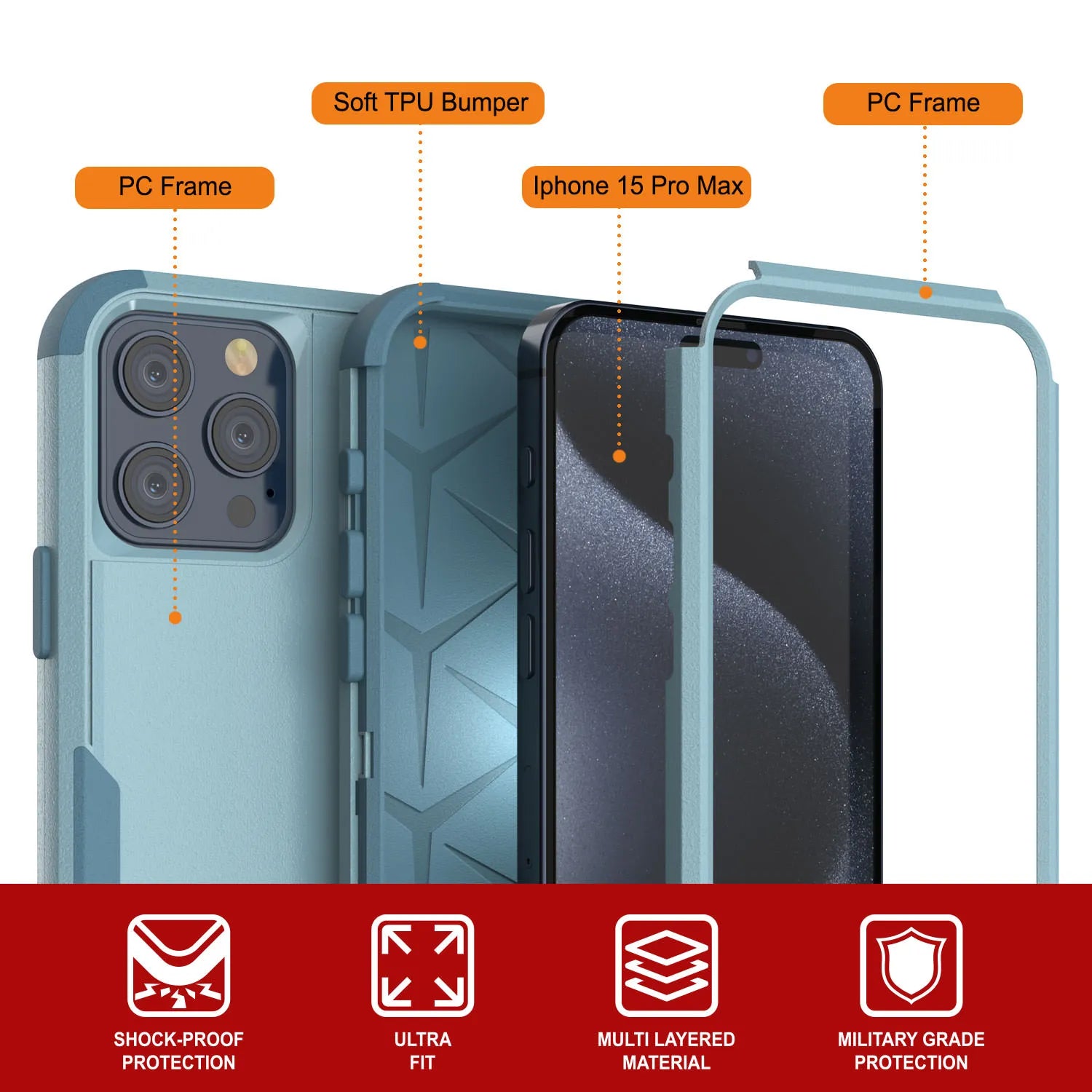 Punkcase for iPhone 15 Pro Max Belt Clip Multilayer Holster Case [Patron Series] [Mint]