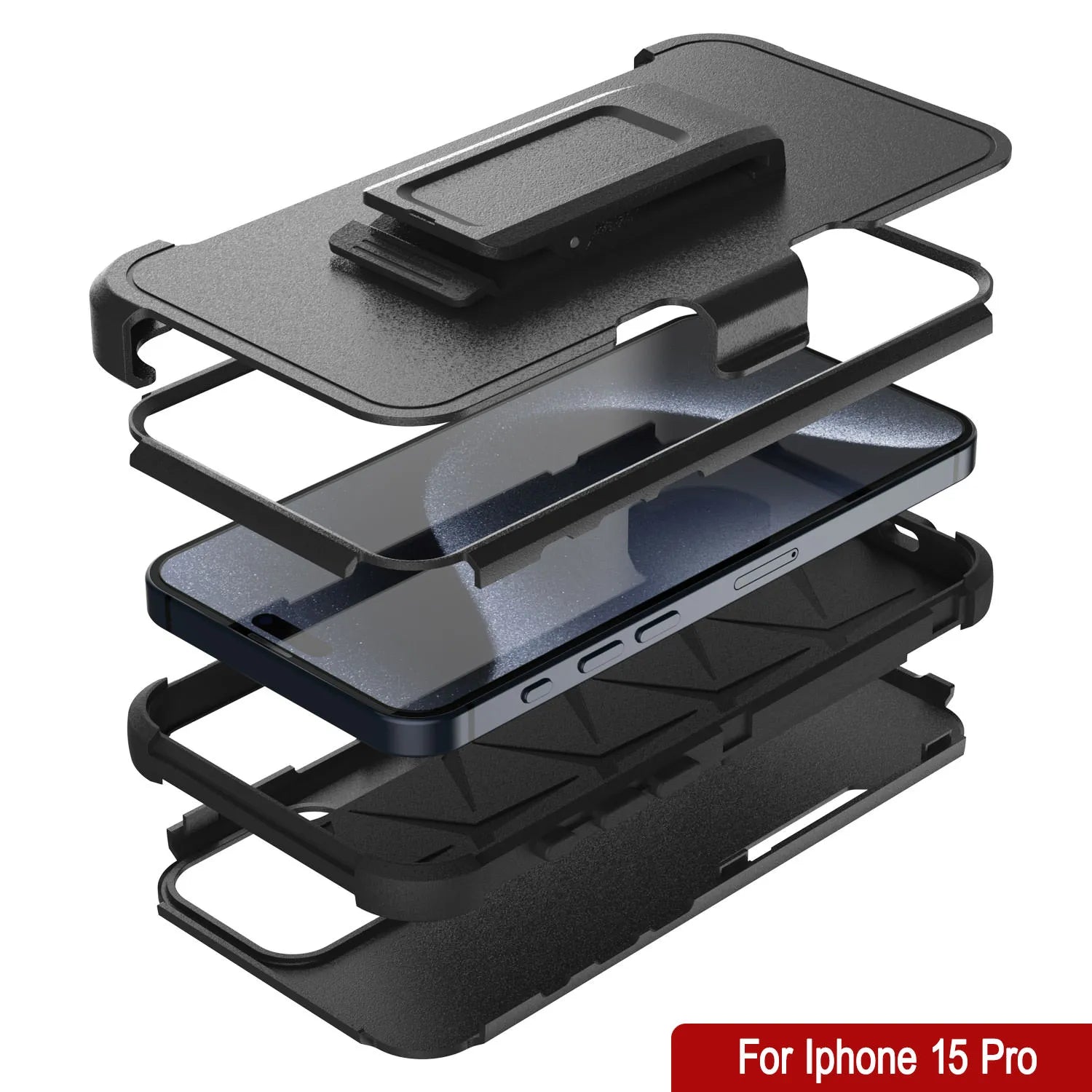 Punkcase for iPhone 15 Pro Belt Clip Multilayer Holster Case [Patron Series] [Black]