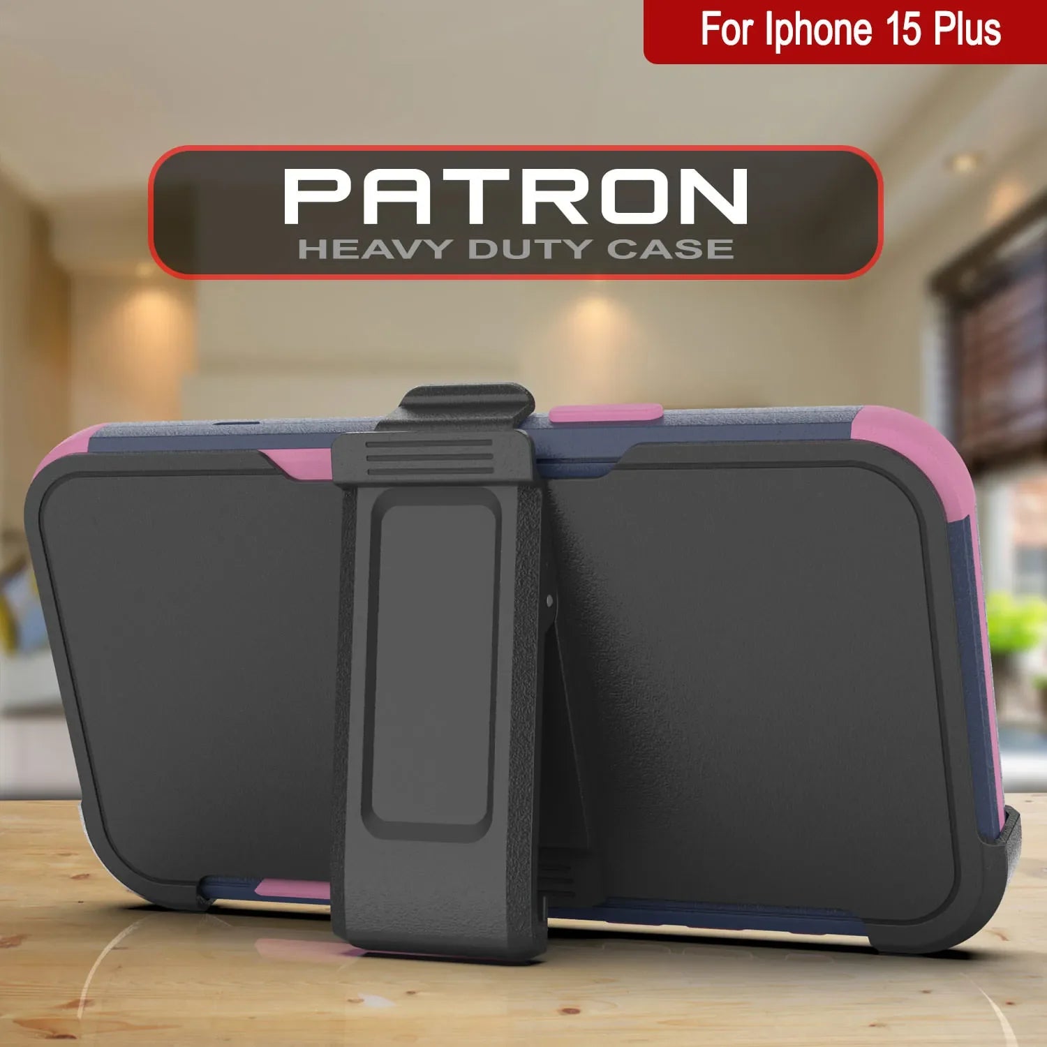 Punkcase for iPhone 15 Plus Belt Clip Multilayer Holster Case [Patron Series] [Navy Pink]