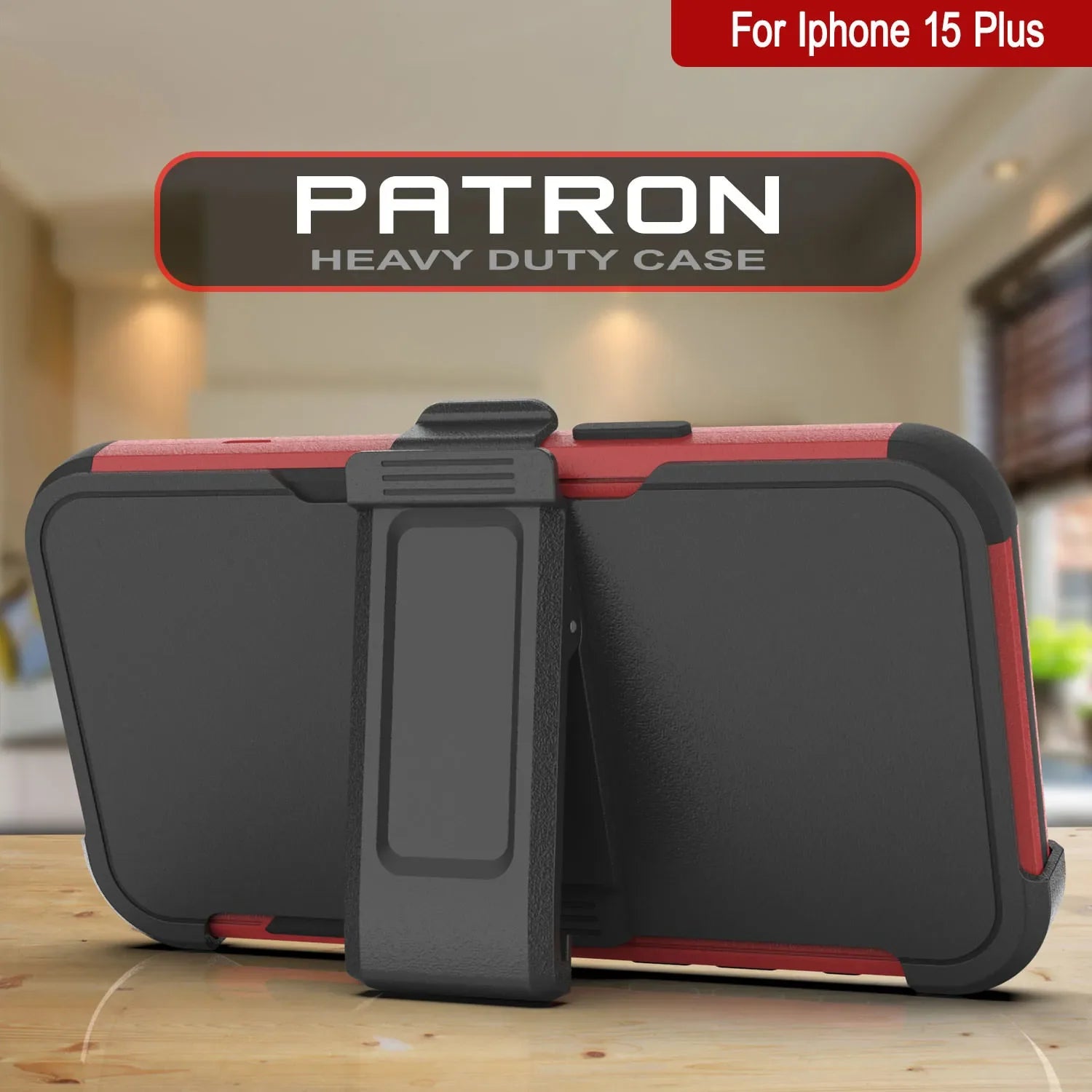 Punkcase for iPhone 15 Plus Belt Clip Multilayer Holster Case [Patron Series] [Red-Black]