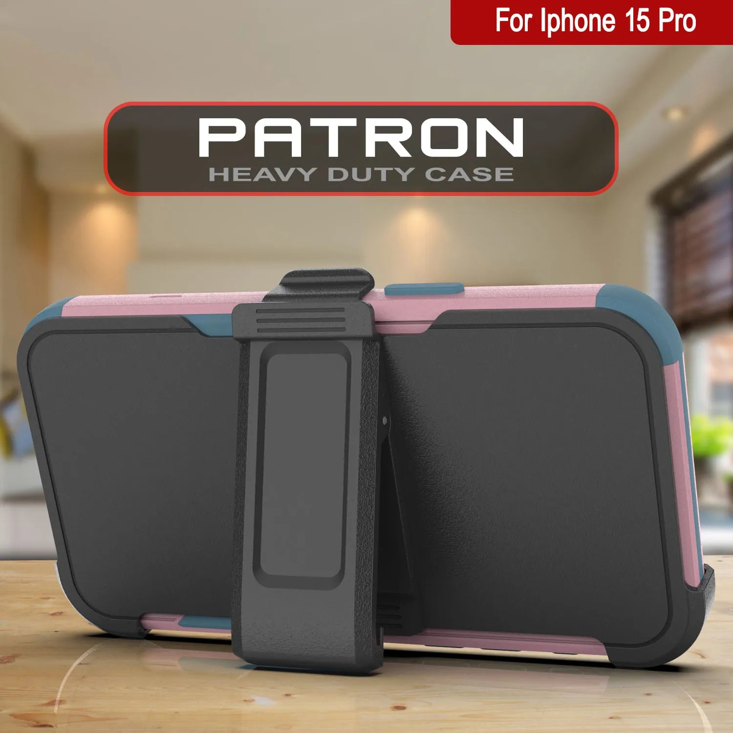 Punkcase for iPhone 15 Pro Belt Clip Multilayer Holster Case [Patron Series] [Pink-Blue]