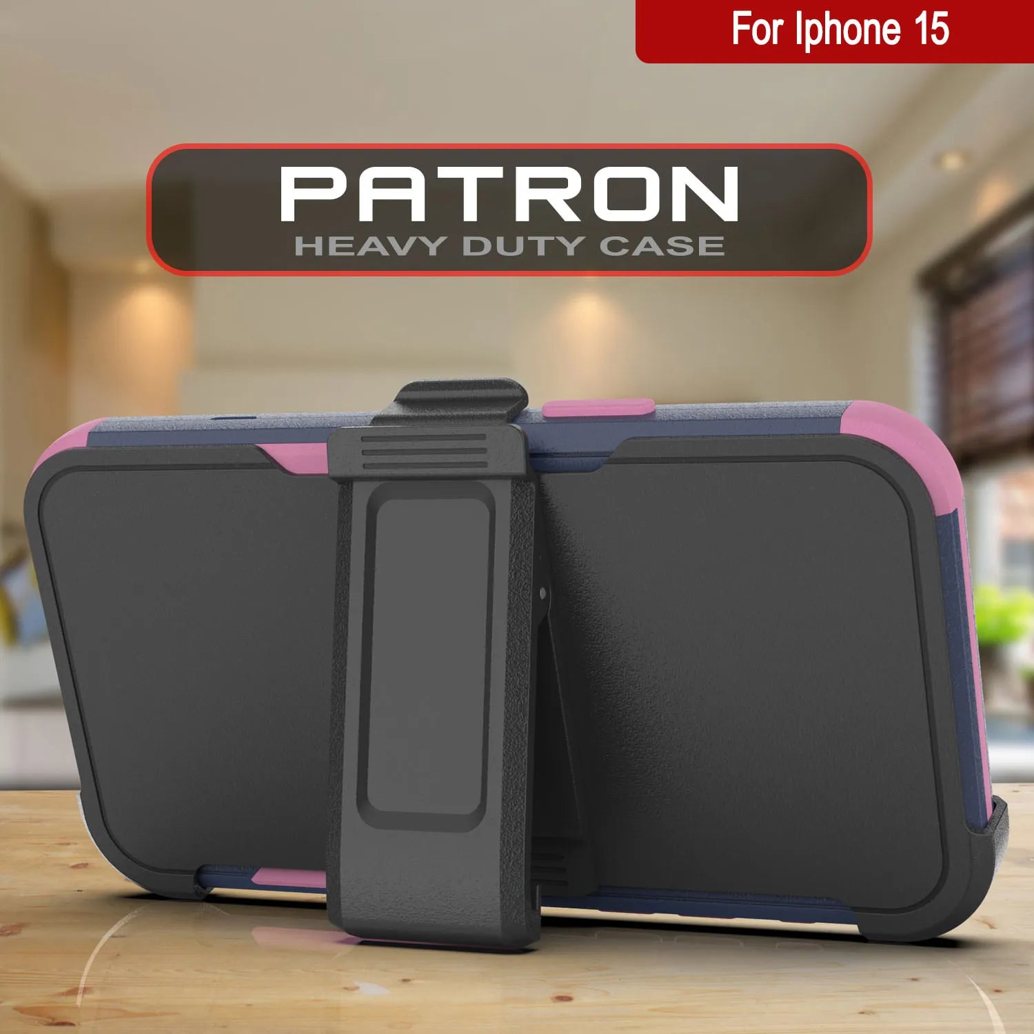 Punkcase for iPhone 15 Belt Clip Multilayer Holster Case [Patron Series] [Navy Pink]