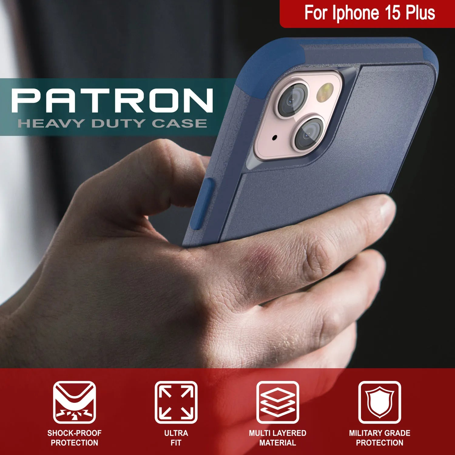 Punkcase for iPhone 15 Plus Belt Clip Multilayer Holster Case [Patron Series] [Navy]