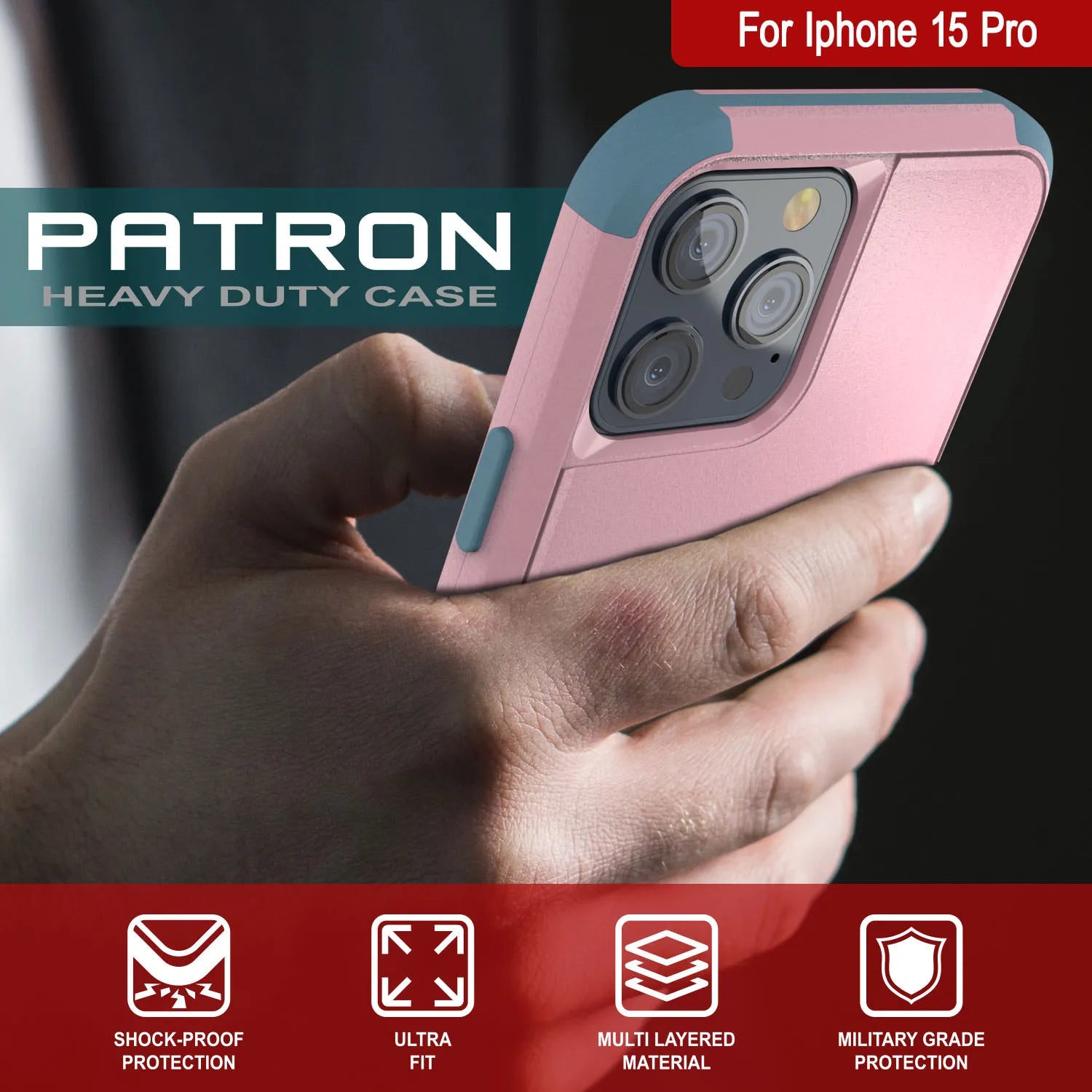 Punkcase for iPhone 15 Pro Belt Clip Multilayer Holster Case [Patron Series] [Pink-Blue]