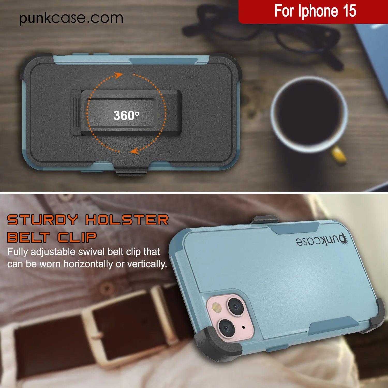Punkcase for iPhone 15 Belt Clip Multilayer Holster Case [Patron Series] [Mint]