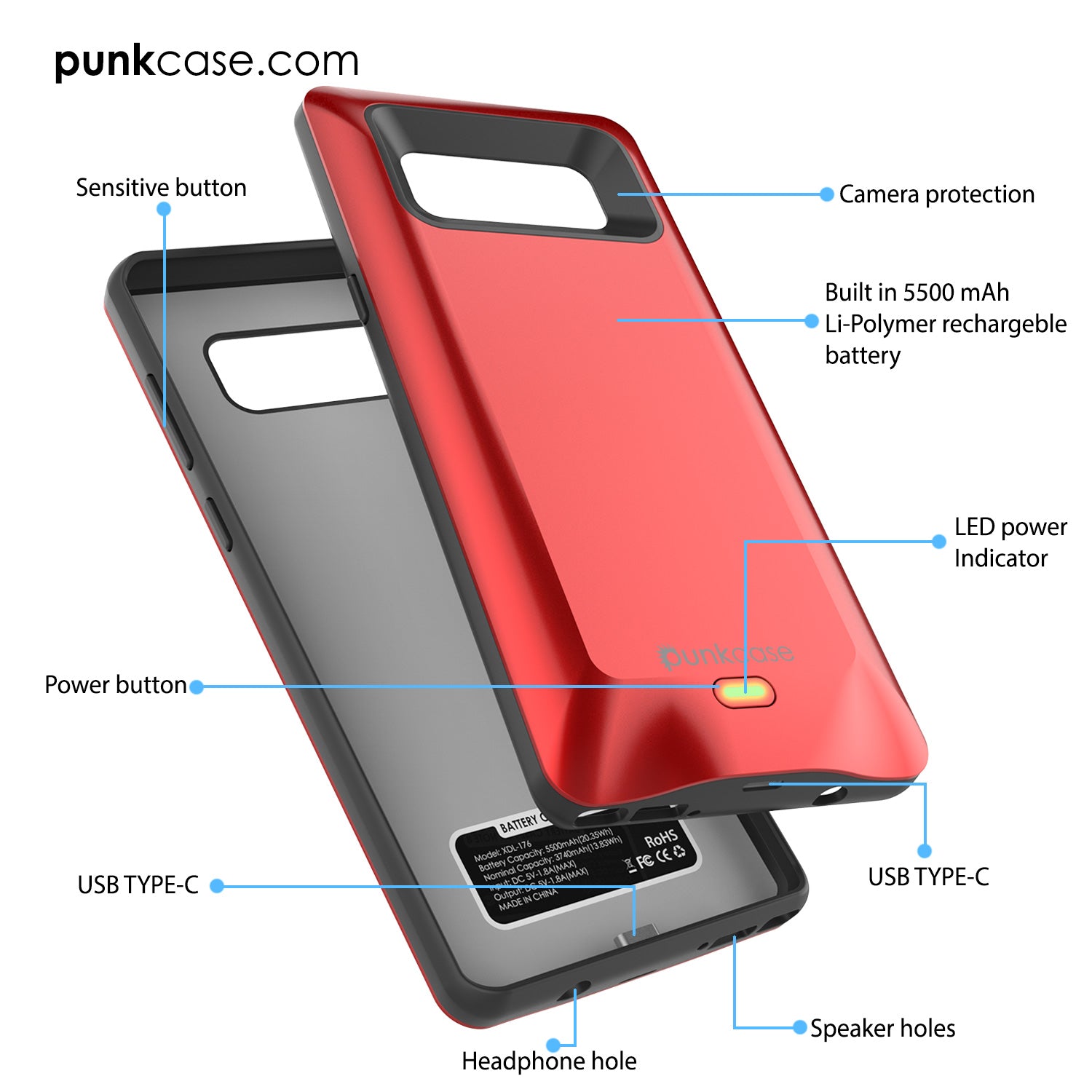 Galaxy Note 8 5000mAH Battery Charger W/ USB Port Slim Case [Gold]