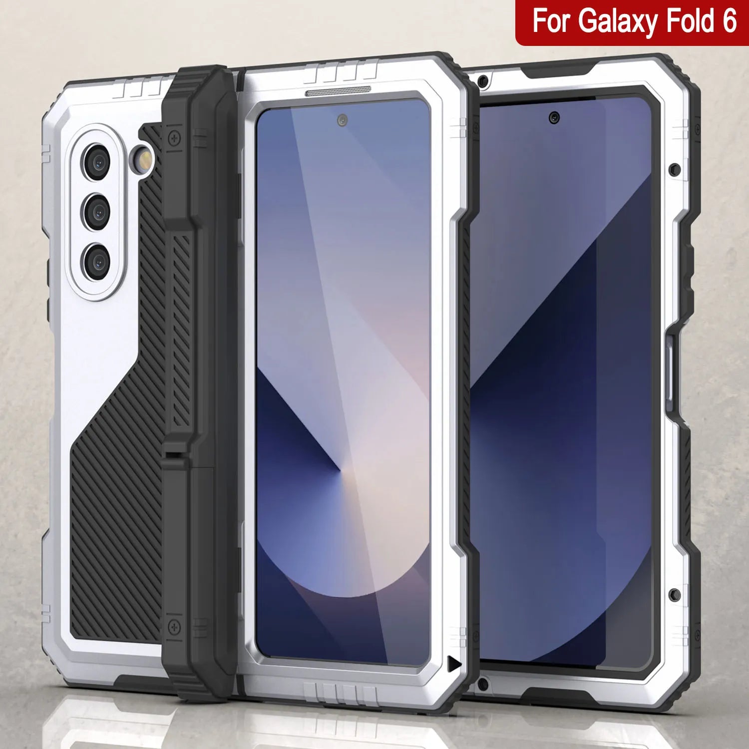 Galaxy Z Fold6 Metal Case, Heavy Duty Military Grade Armor Cover Full Body Hard [White]