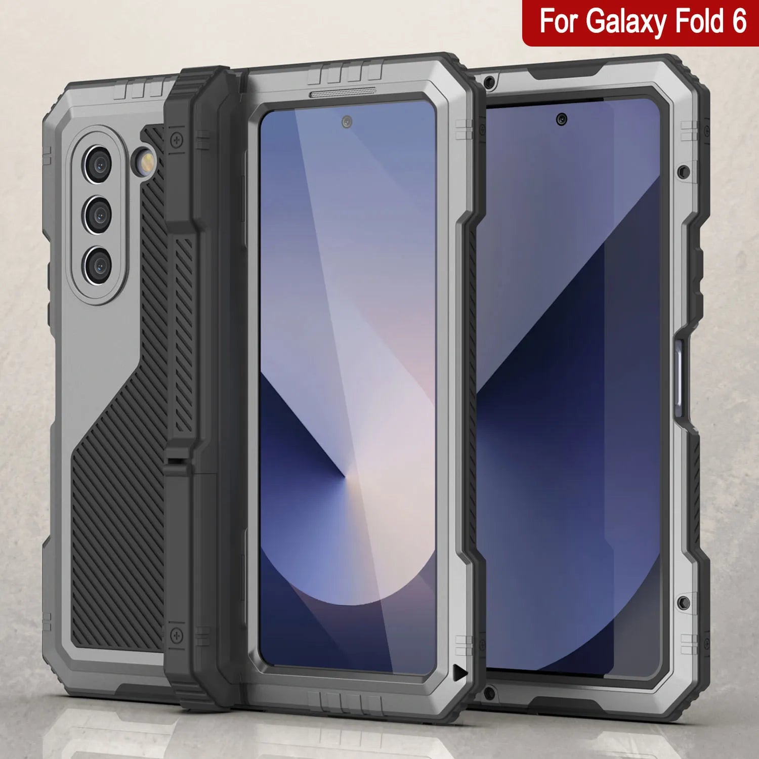 Galaxy Z Fold6 Metal Case, Heavy Duty Military Grade Armor Cover Full Body Hard [Silver]