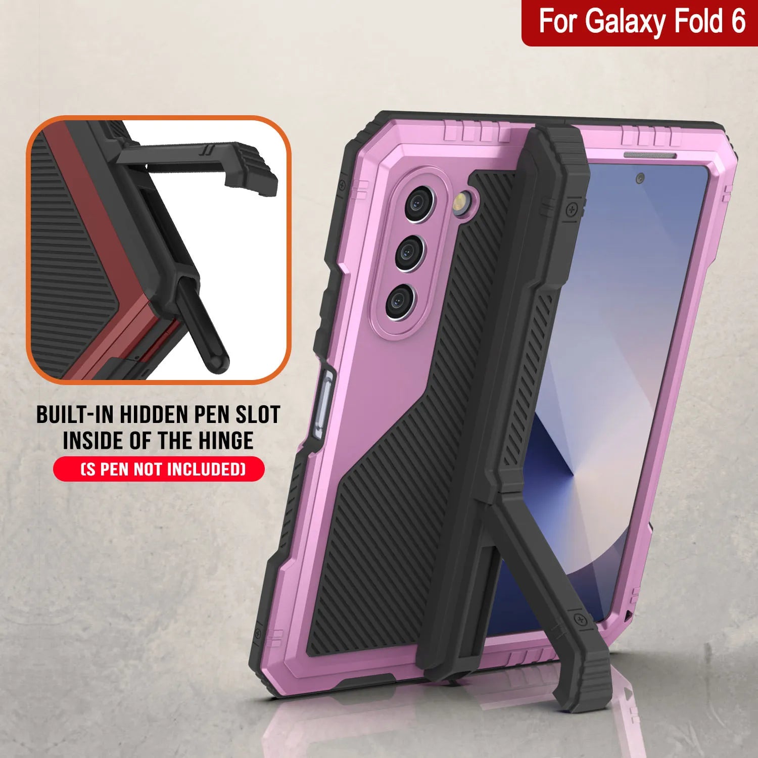 Galaxy Z Fold6 Metal Case, Heavy Duty Military Grade Armor Cover Full Body Hard [Pink]