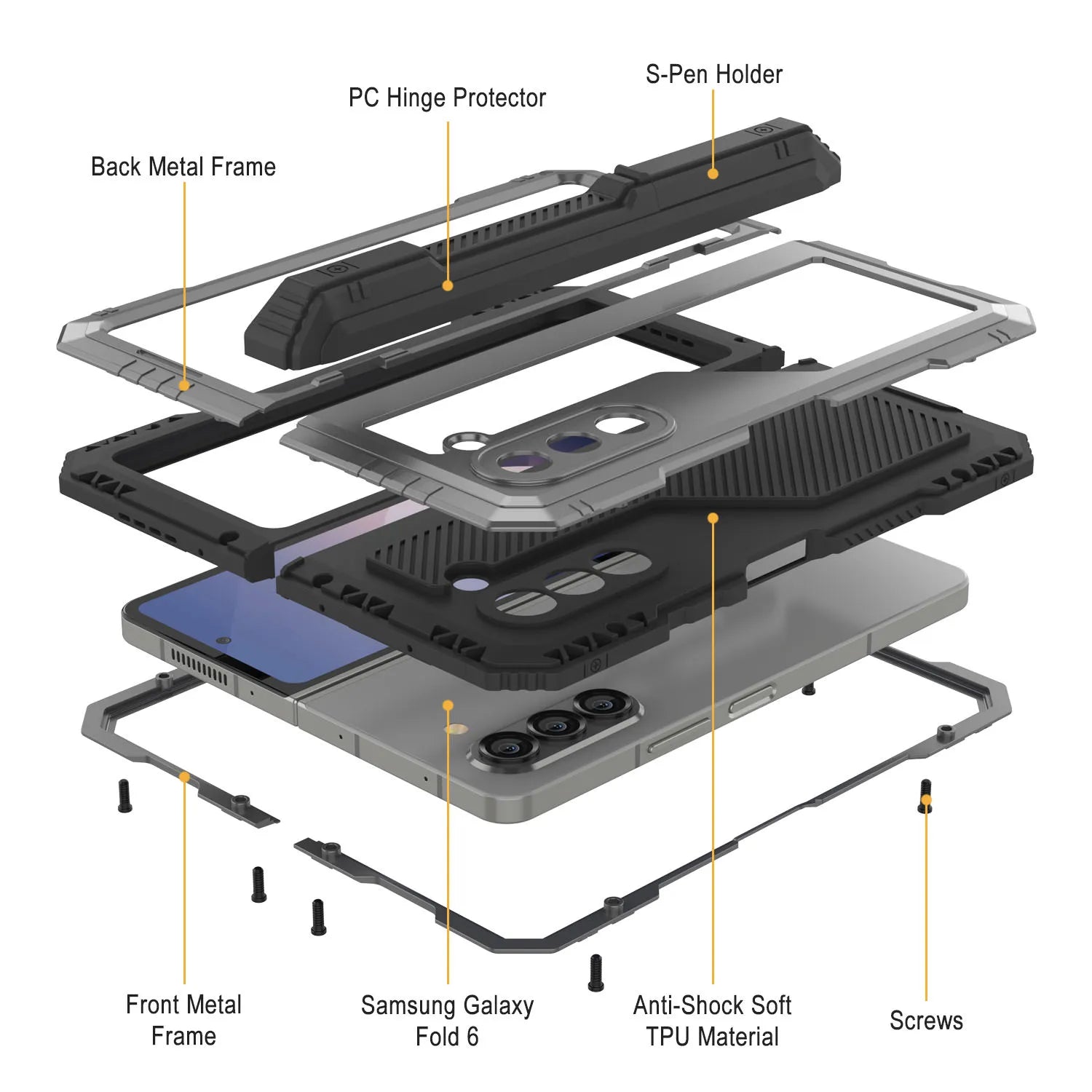 Galaxy Z Fold6 Metal Case, Heavy Duty Military Grade Armor Cover Full Body Hard [Silver]