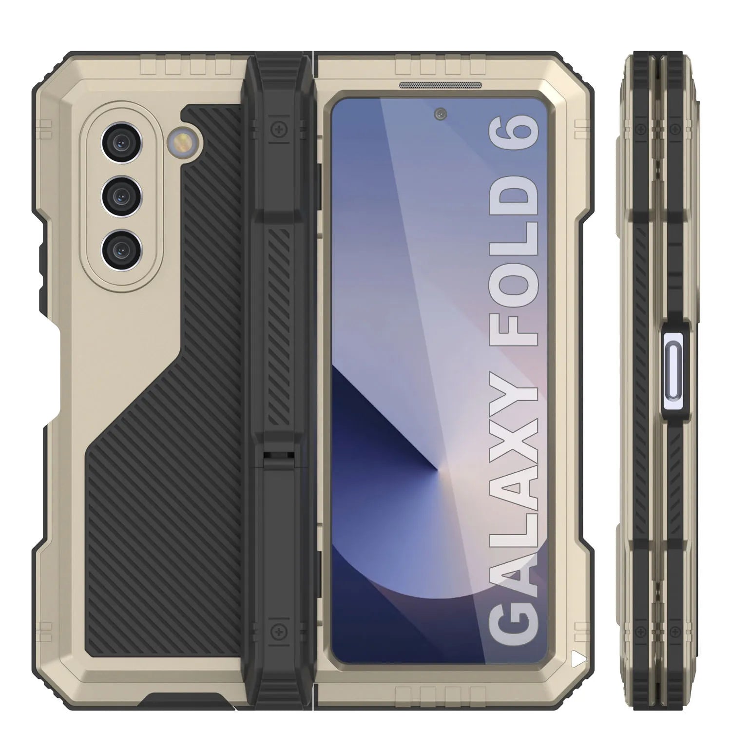 Galaxy Z Fold6 Metal Case, Heavy Duty Military Grade Armor Cover Full Body Hard [Gold]