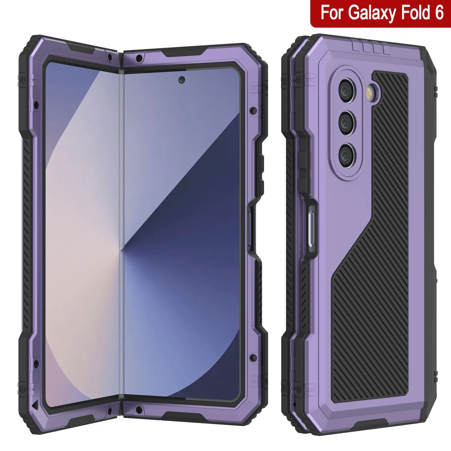 Galaxy Z Fold6 Metal Case, Heavy Duty Military Grade Armor Cover Full Body Hard [Purple]