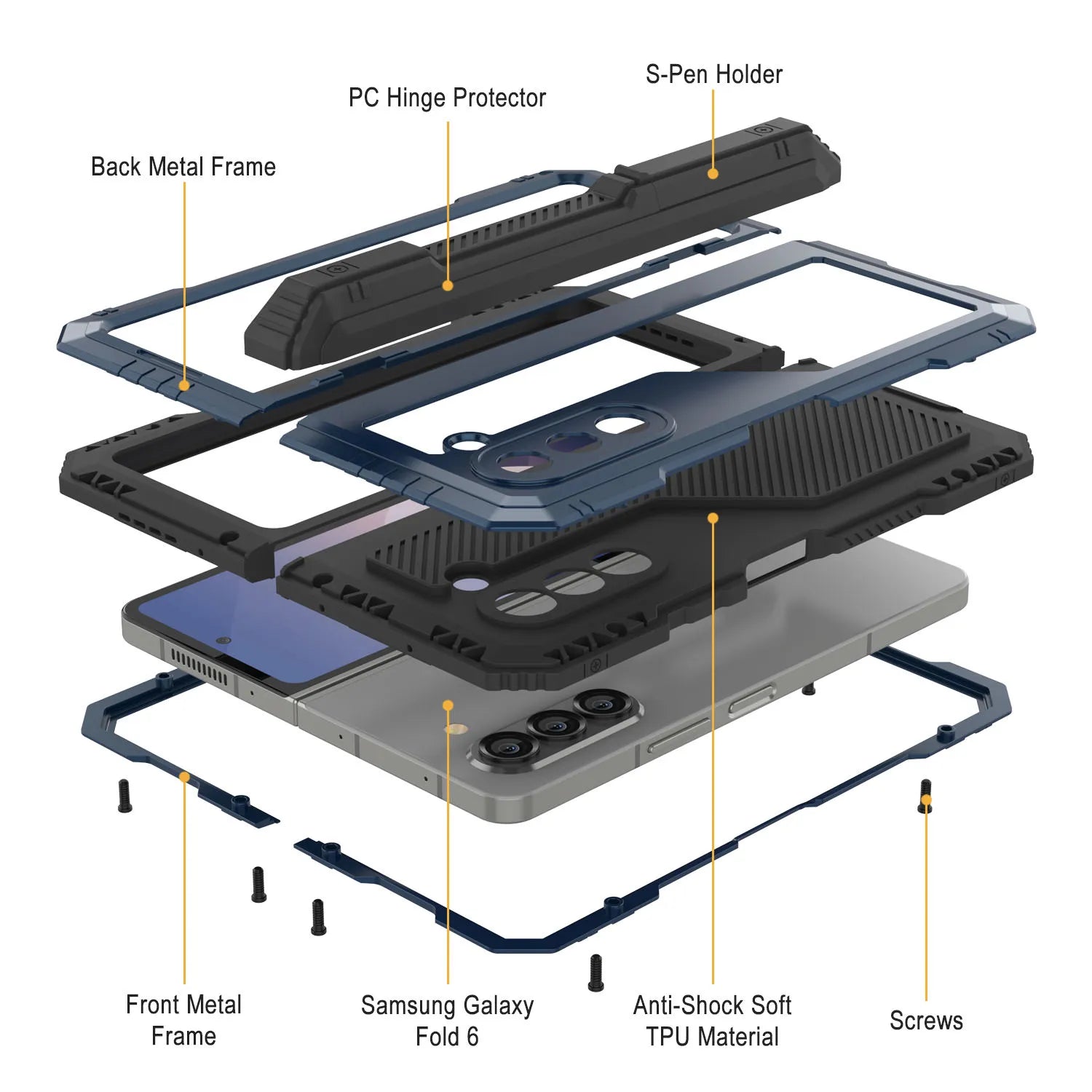 Galaxy Z Fold6 Metal Case, Heavy Duty Military Grade Armor Cover Full Body Hard [Blue]