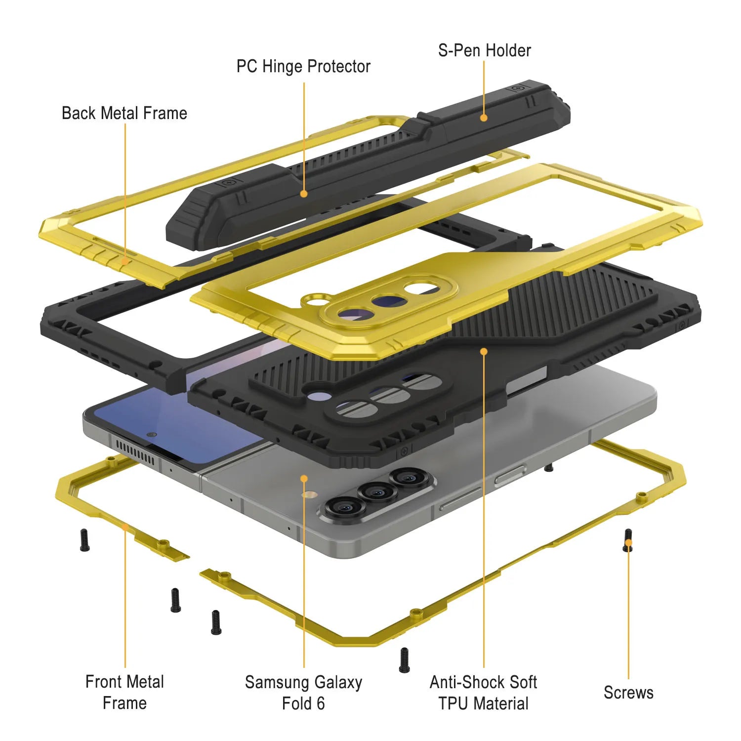 Galaxy Z Fold6 Metal Case, Heavy Duty Military Grade Armor Cover Full Body Hard [Neon]