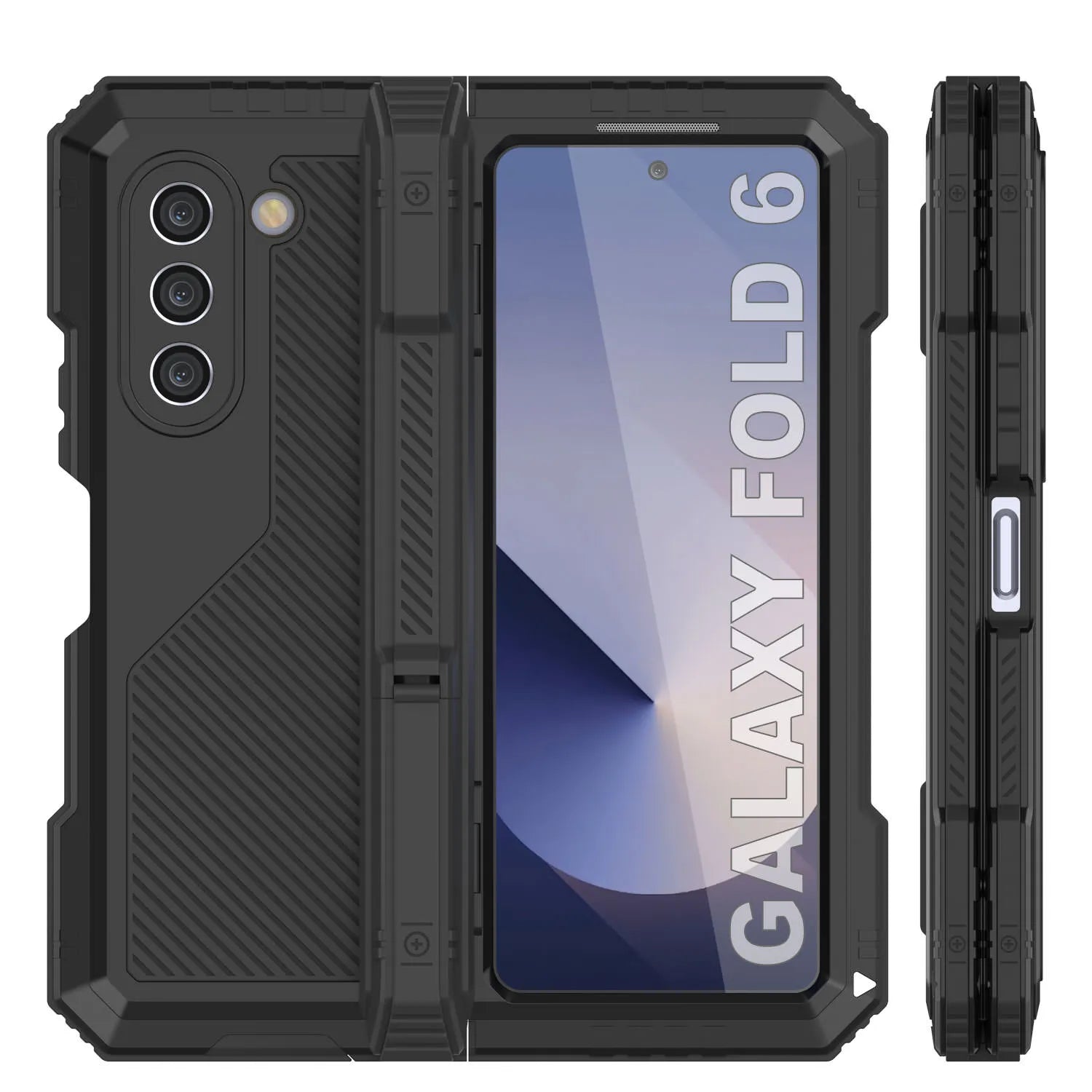 Galaxy Z Fold6 Metal Case, Heavy Duty Military Grade Armor Cover Full Body Hard [Black]