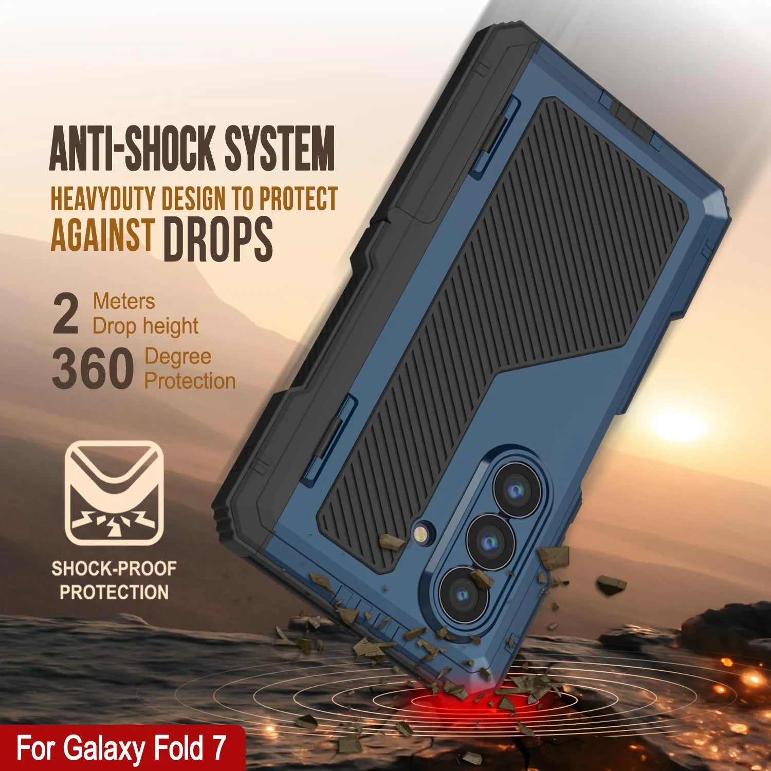 Galaxy Z Fold7 Metal Case, Heavy Duty Military Grade Armor Cover Full Body Hard [Blue]