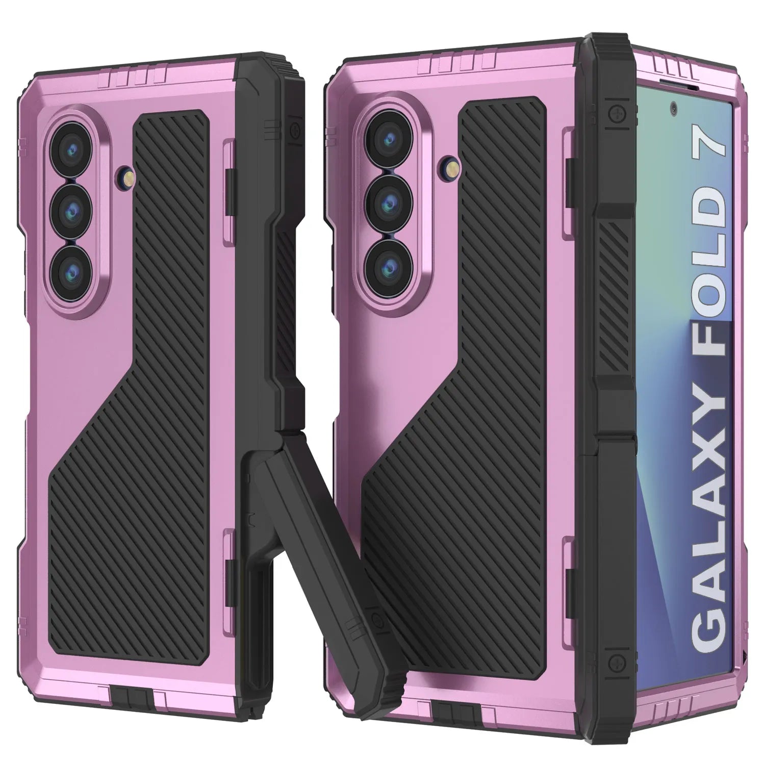 Galaxy Z Fold7 Metal Case, Heavy Duty Military Grade Armor Cover Full Body Hard [Pink]