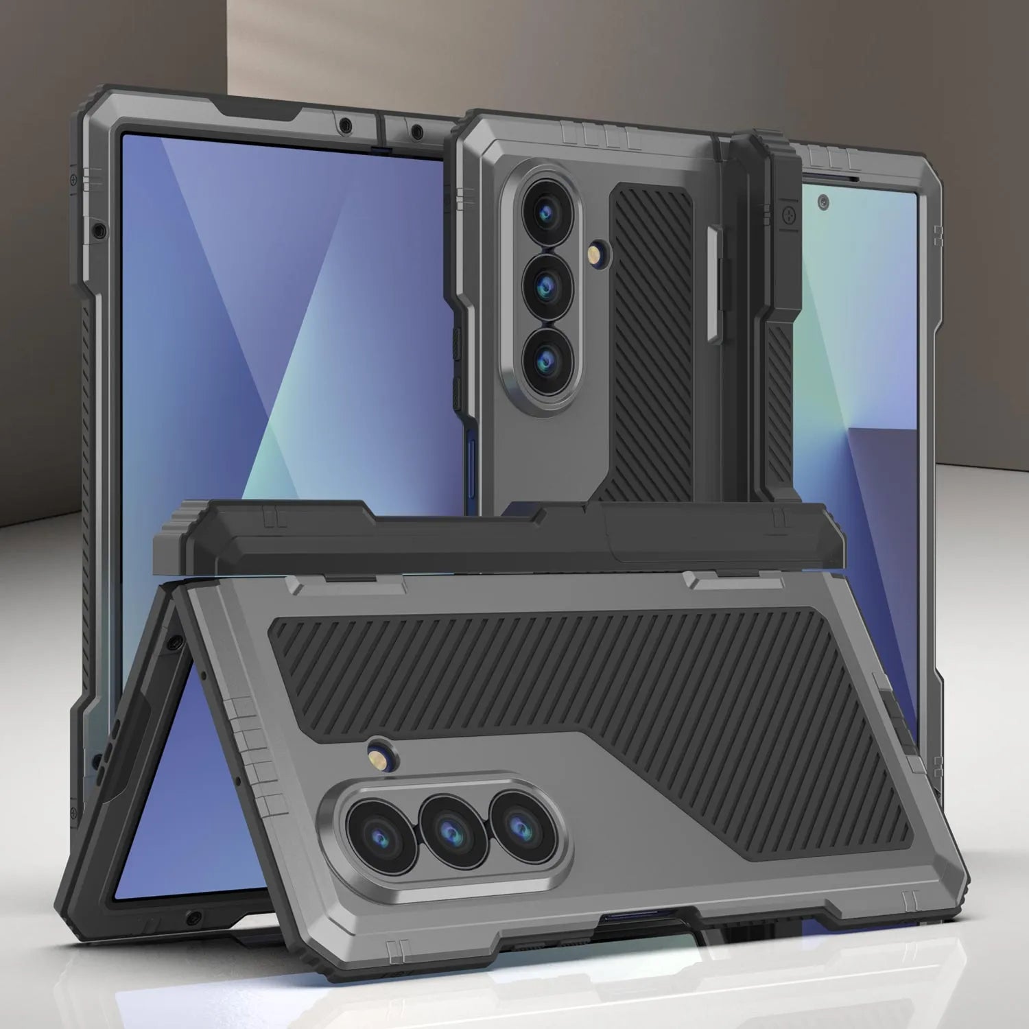 Galaxy Z Fold7 Metal Case, Heavy Duty Military Grade Armor Cover Full Body Hard [Silver]