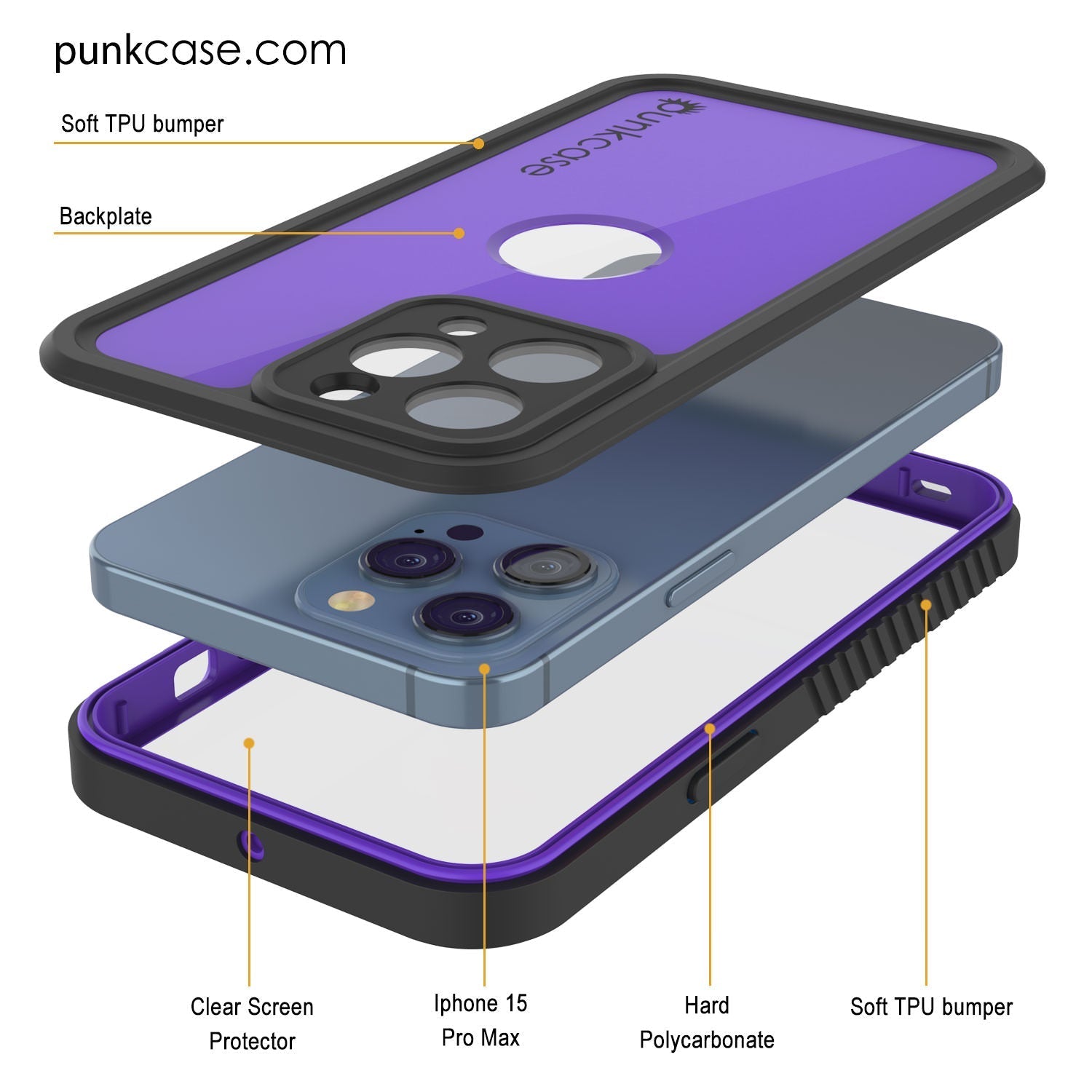 iPhone 16 Pro Max Waterproof IP68 Case, Punkcase [Purple] [StudStar Series] [Slim Fit] [Dirtproof]