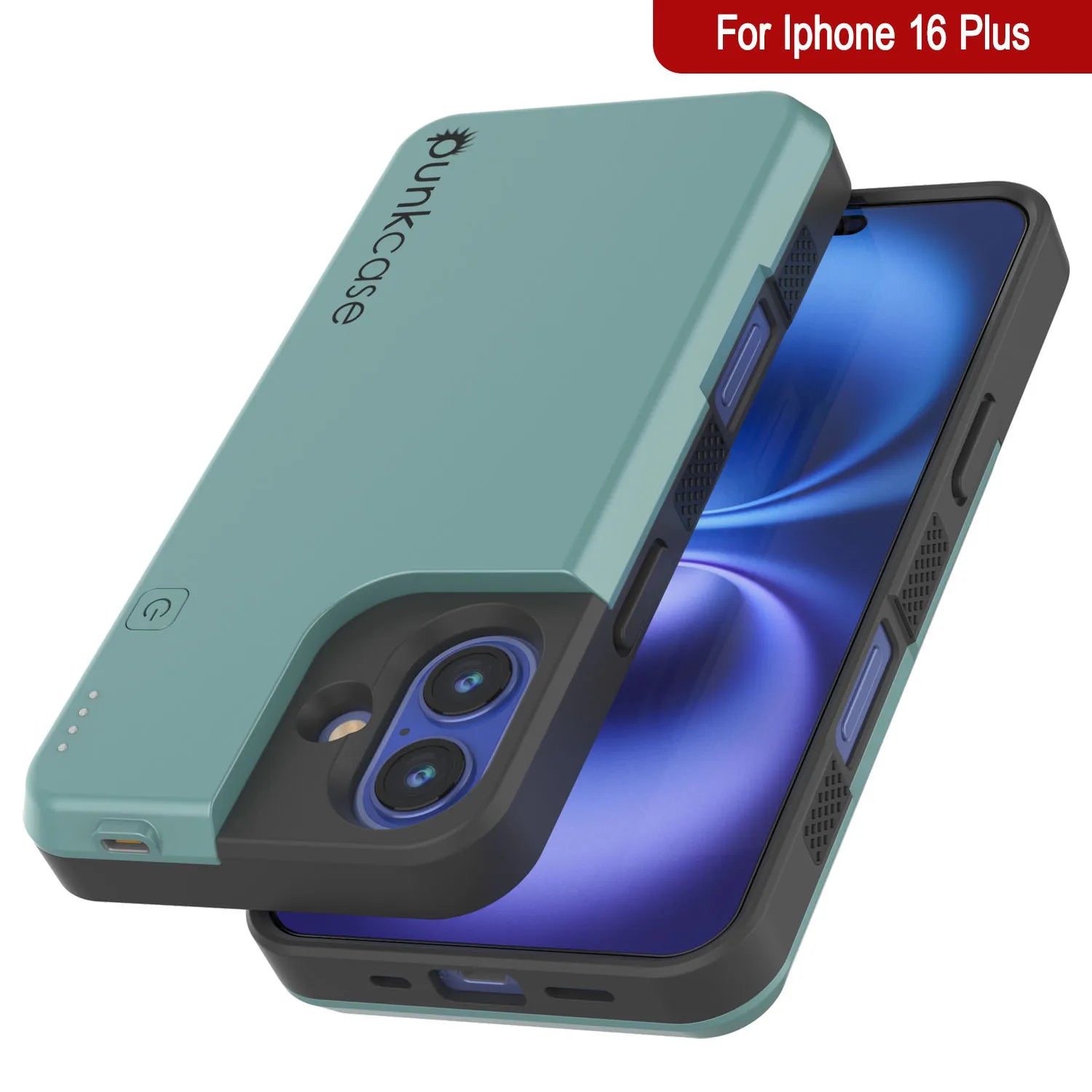 iPhone 16 Plus Battery Case, PunkJuice 8000mAH Fast Charging MagSafe Power Bank W/ Screen Protector | [Teal]