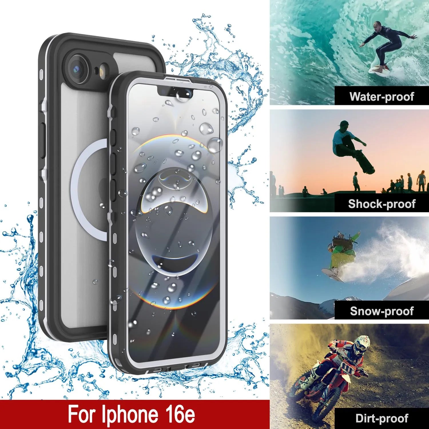 iPhone 16e Waterproof IP68 Case, Punkcase [White] [StudStar Series] [Slim Fit] [Dirtproof]