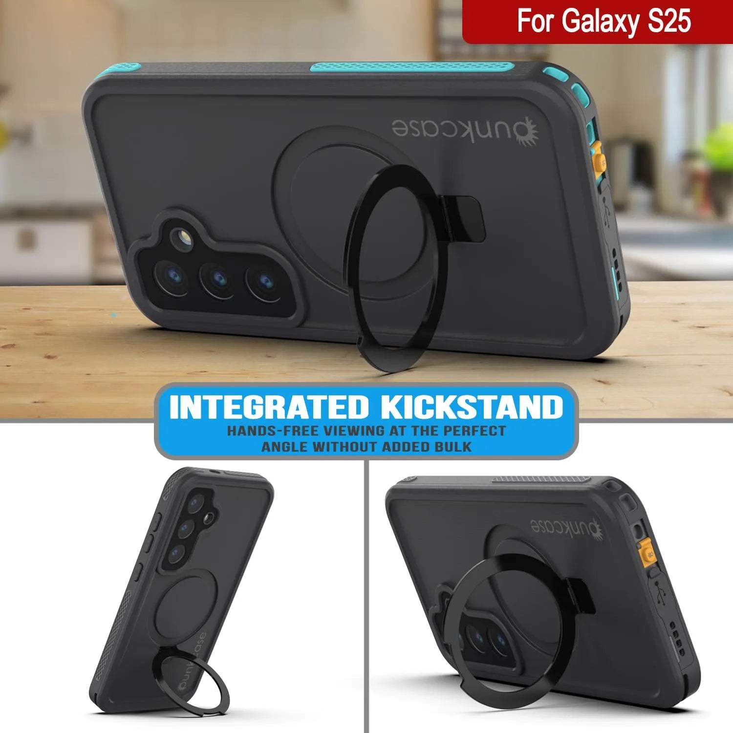 Galaxy S25 Waterproof Case [Kickstud 2.0 Series] Protective IP68 Cover W/Screen Protector & Kickstand [Teal]