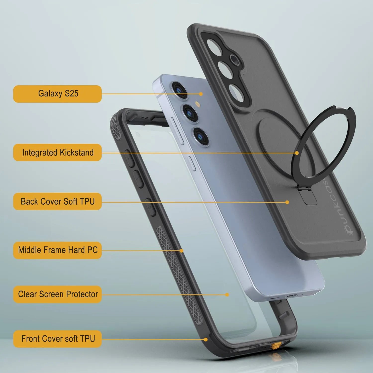 Galaxy S25 Waterproof Case [Kickstud 2.0 Series] Protective IP68 Cover W/Screen Protector & Kickstand [Grey]
