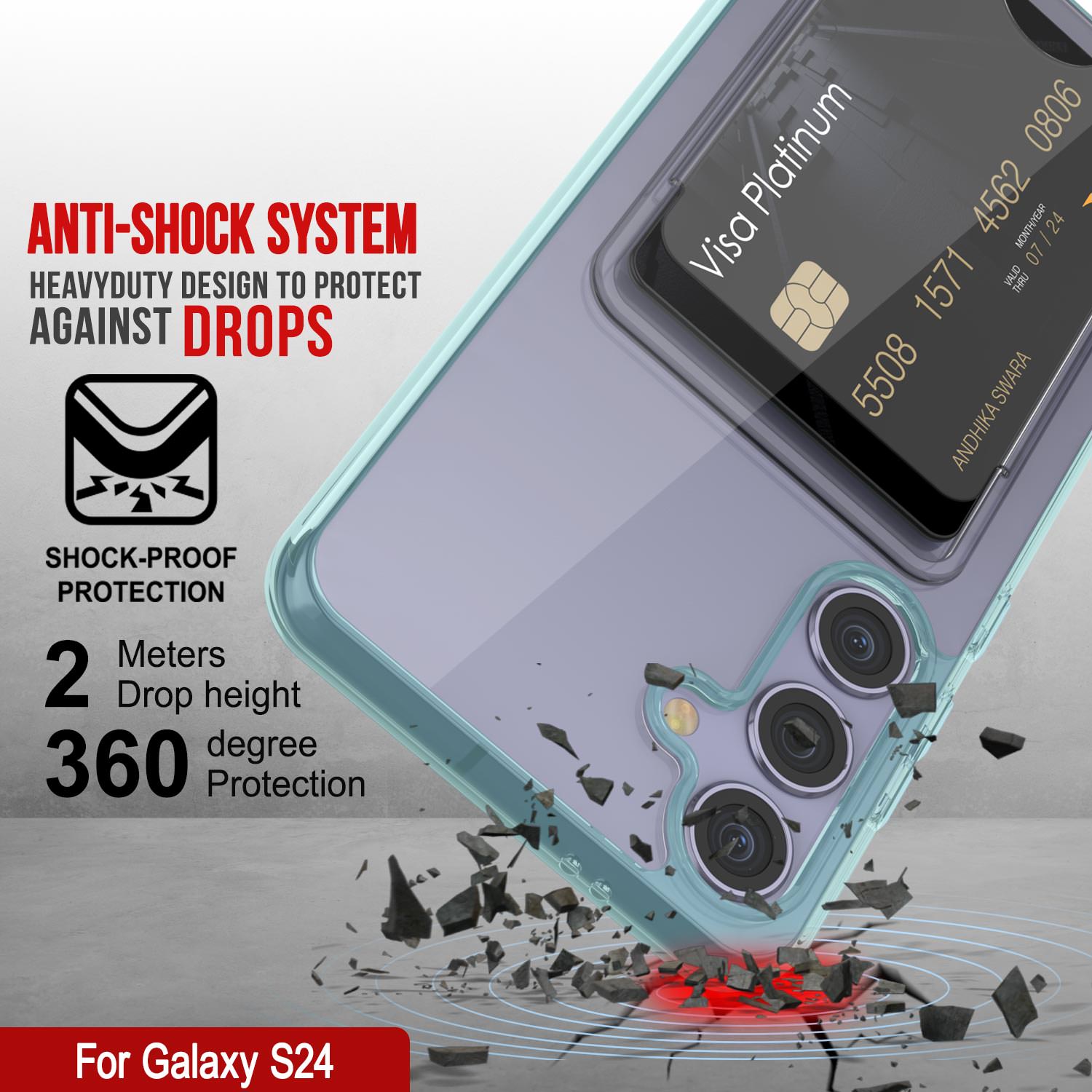 Galaxy S24 Card Holder Case [Crystal CardSlot Series] [Slim Fit] [Teal]