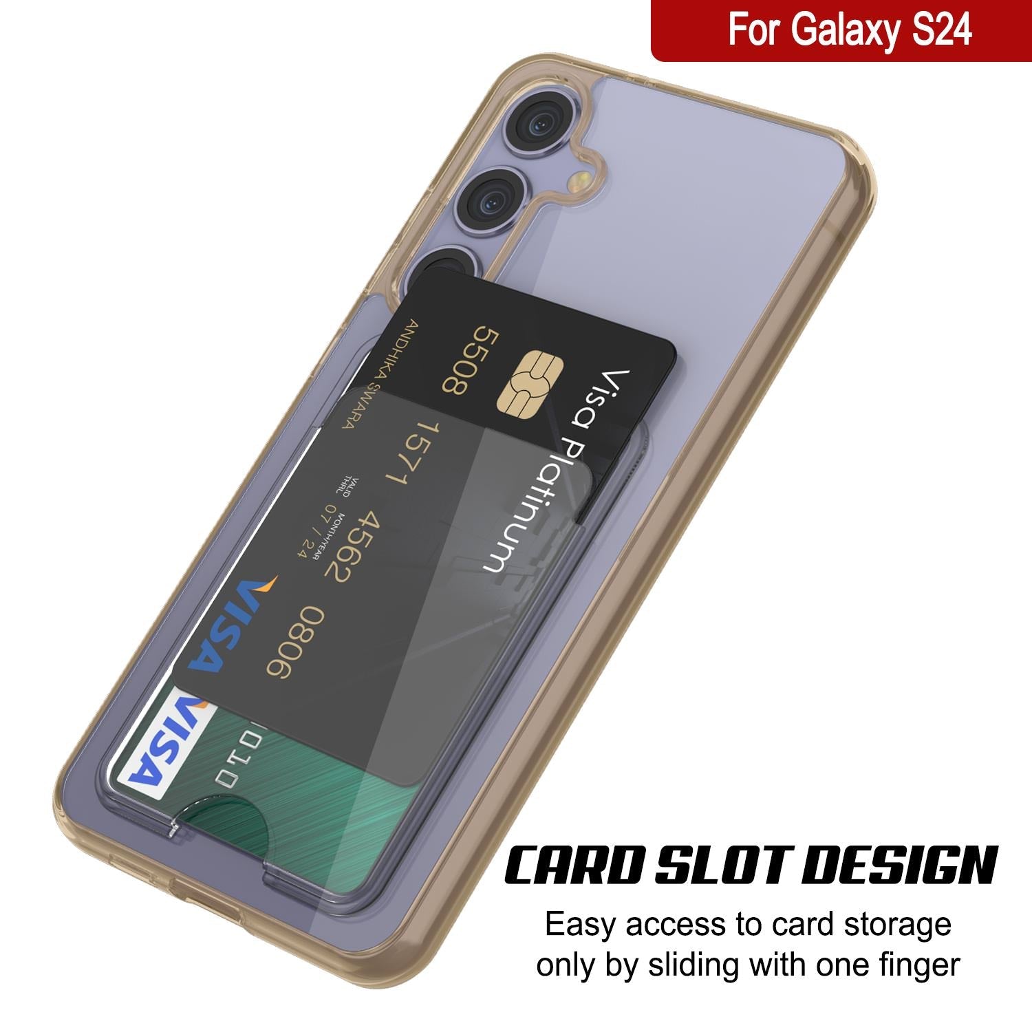 Galaxy S24 Card Holder Case [Crystal CardSlot Series] [Slim Fit] [Orange]